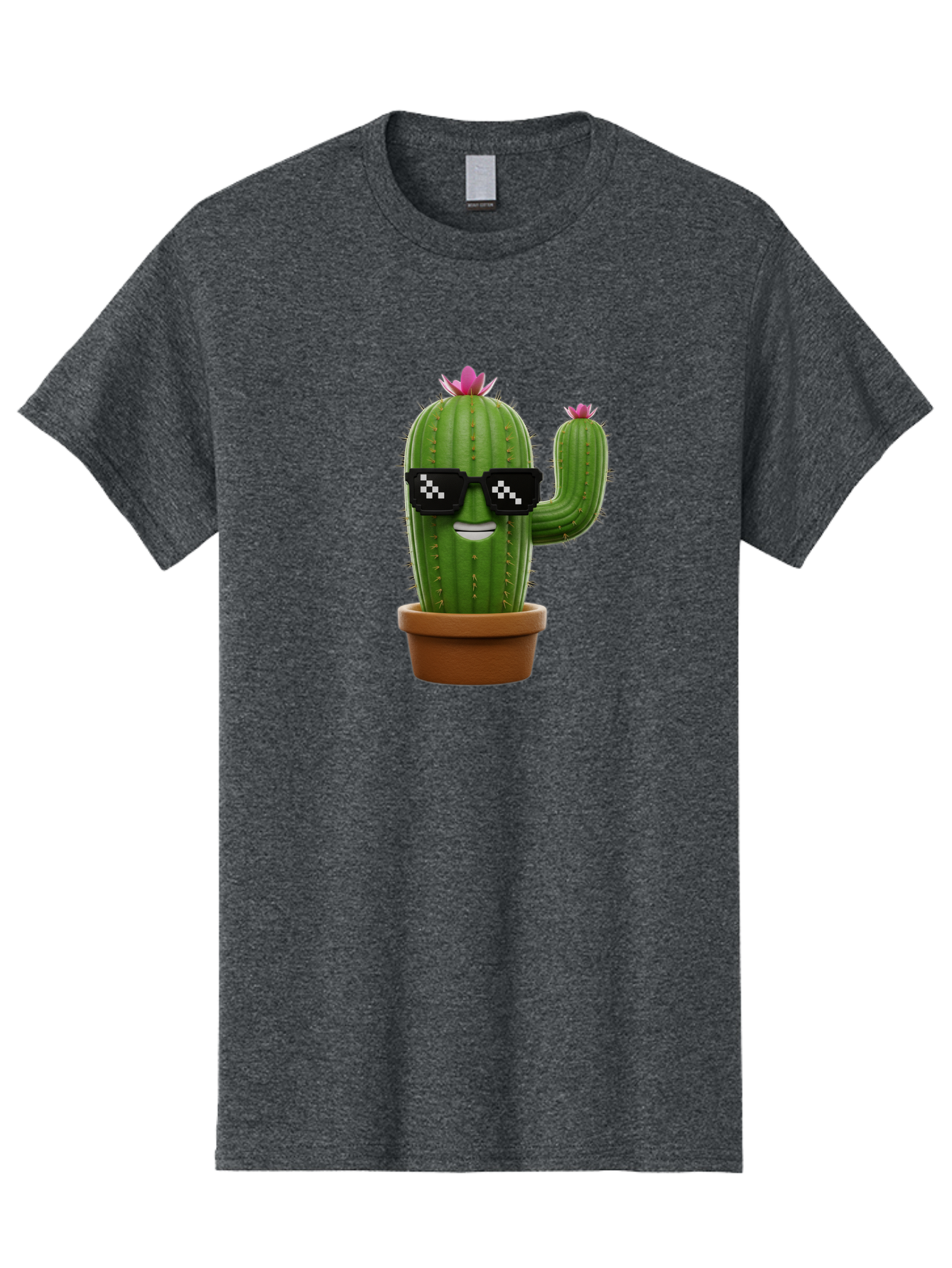 Cactus-With-Sunglasses-2 Men'S Graphic Tee, 100% Cotton, Comfortable Casual Summer Wear, Machine Washable, Cartoon Cactus, Sunglasses, Potted Plant, Cacti With Flowers, Funny Character, Quirky Decor, Digital Art, Kawaii Style Bac765