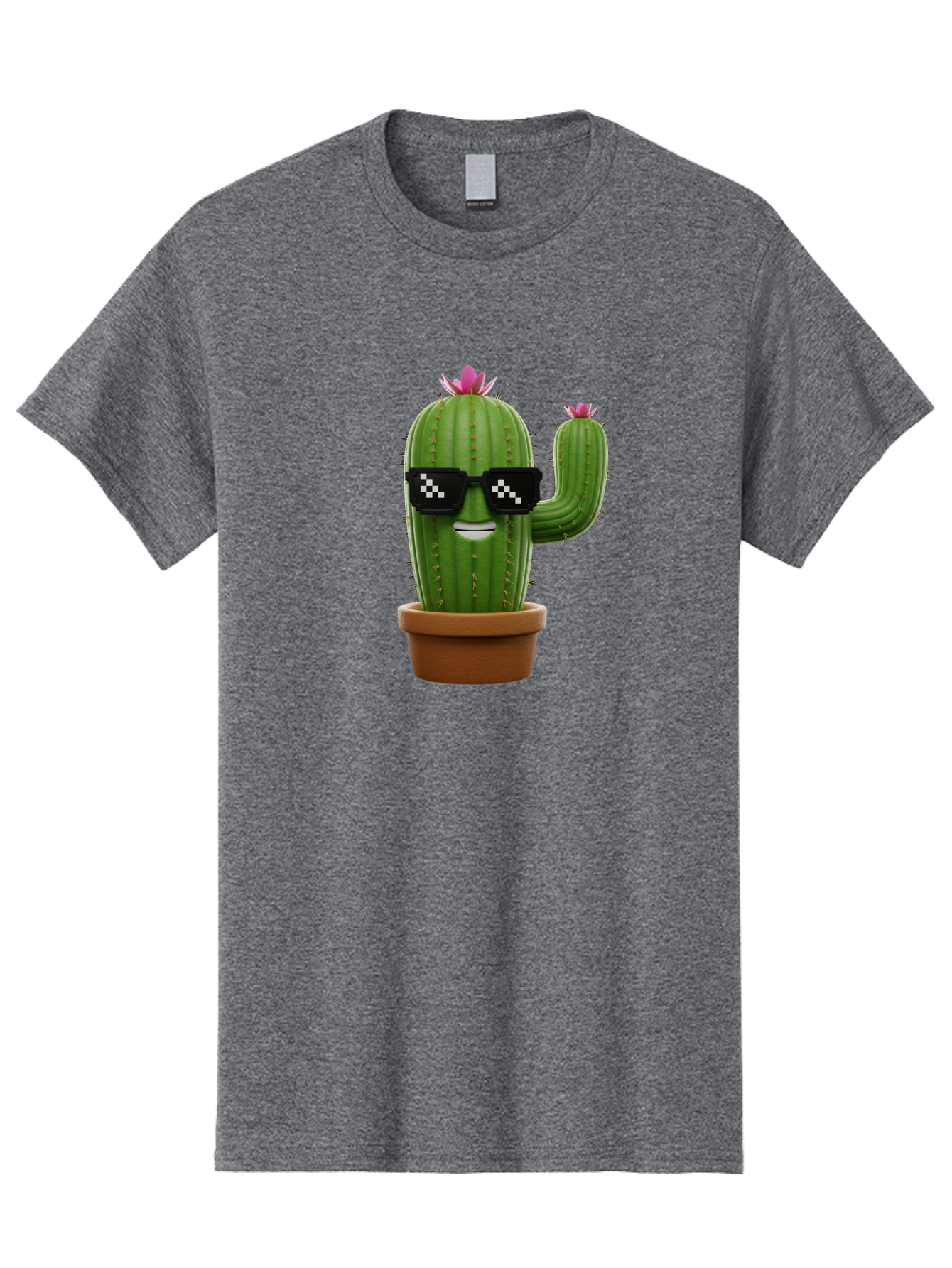 Cactus-With-Sunglasses-2 Men'S Graphic Tee, 100% Cotton, Comfortable Casual Summer Wear, Machine Washable, Cartoon Cactus, Sunglasses, Potted Plant, Cacti With Flowers, Funny Character, Quirky Decor, Digital Art, Kawaii Style Bac765