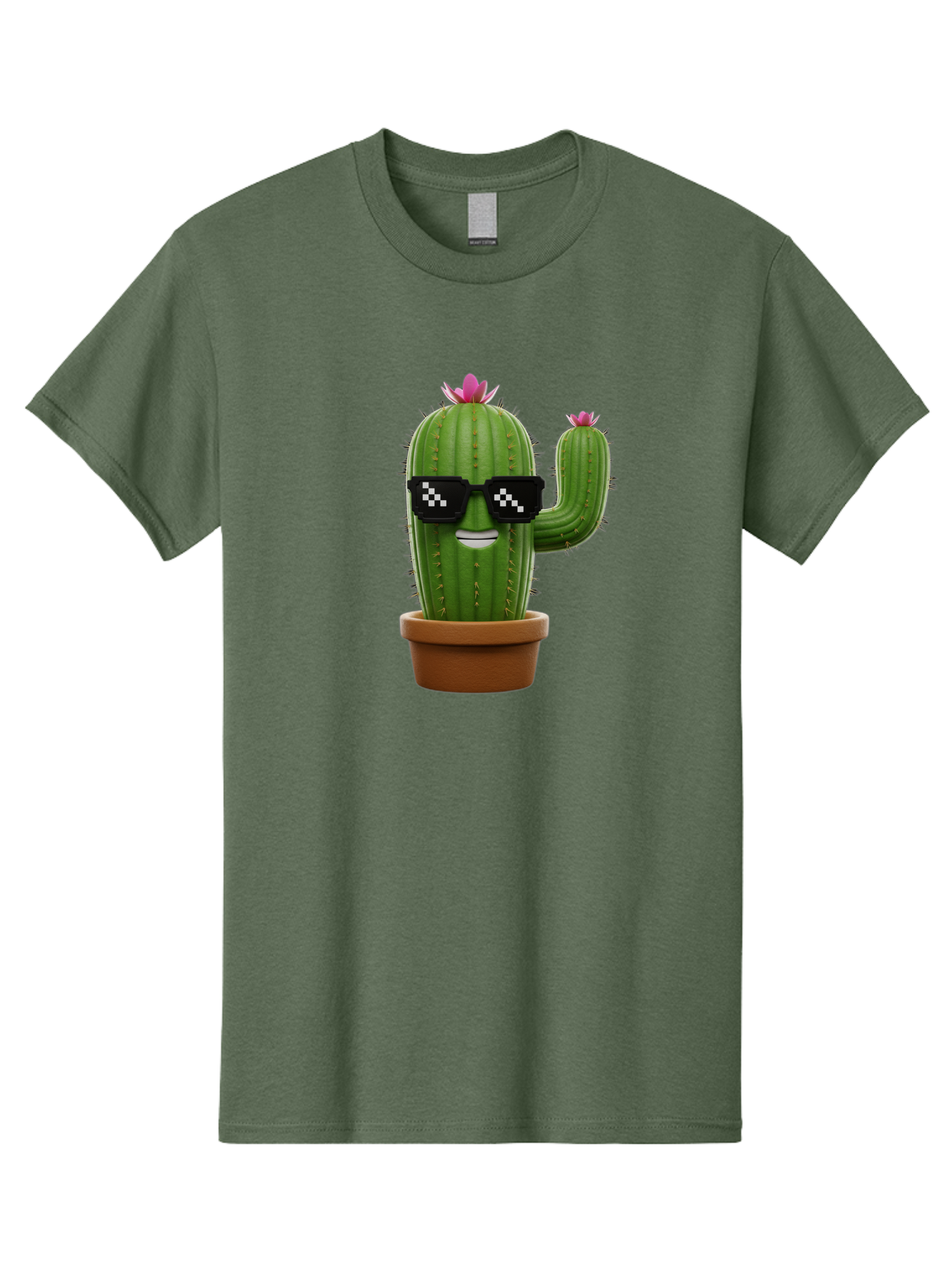 Cactus-With-Sunglasses-2 Men'S Graphic Tee, 100% Cotton, Comfortable Casual Summer Wear, Machine Washable, Cartoon Cactus, Sunglasses, Potted Plant, Cacti With Flowers, Funny Character, Quirky Decor, Digital Art, Kawaii Style Bac765