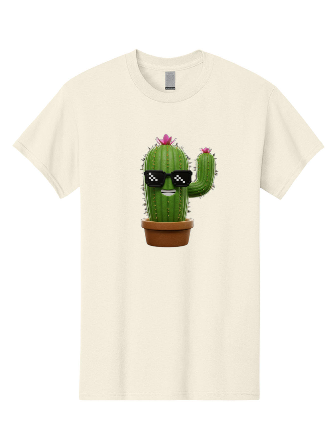 Cactus-With-Sunglasses-2 Men'S Graphic Tee, 100% Cotton, Comfortable Casual Summer Wear, Machine Washable, Cartoon Cactus, Sunglasses, Potted Plant, Cacti With Flowers, Funny Character, Quirky Decor, Digital Art, Kawaii Style Bac765