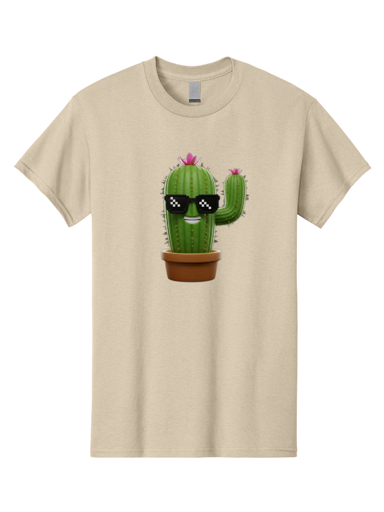 Cactus-With-Sunglasses-2 Men'S Graphic Tee, 100% Cotton, Comfortable Casual Summer Wear, Machine Washable, Cartoon Cactus, Sunglasses, Potted Plant, Cacti With Flowers, Funny Character, Quirky Decor, Digital Art, Kawaii Style Bac765