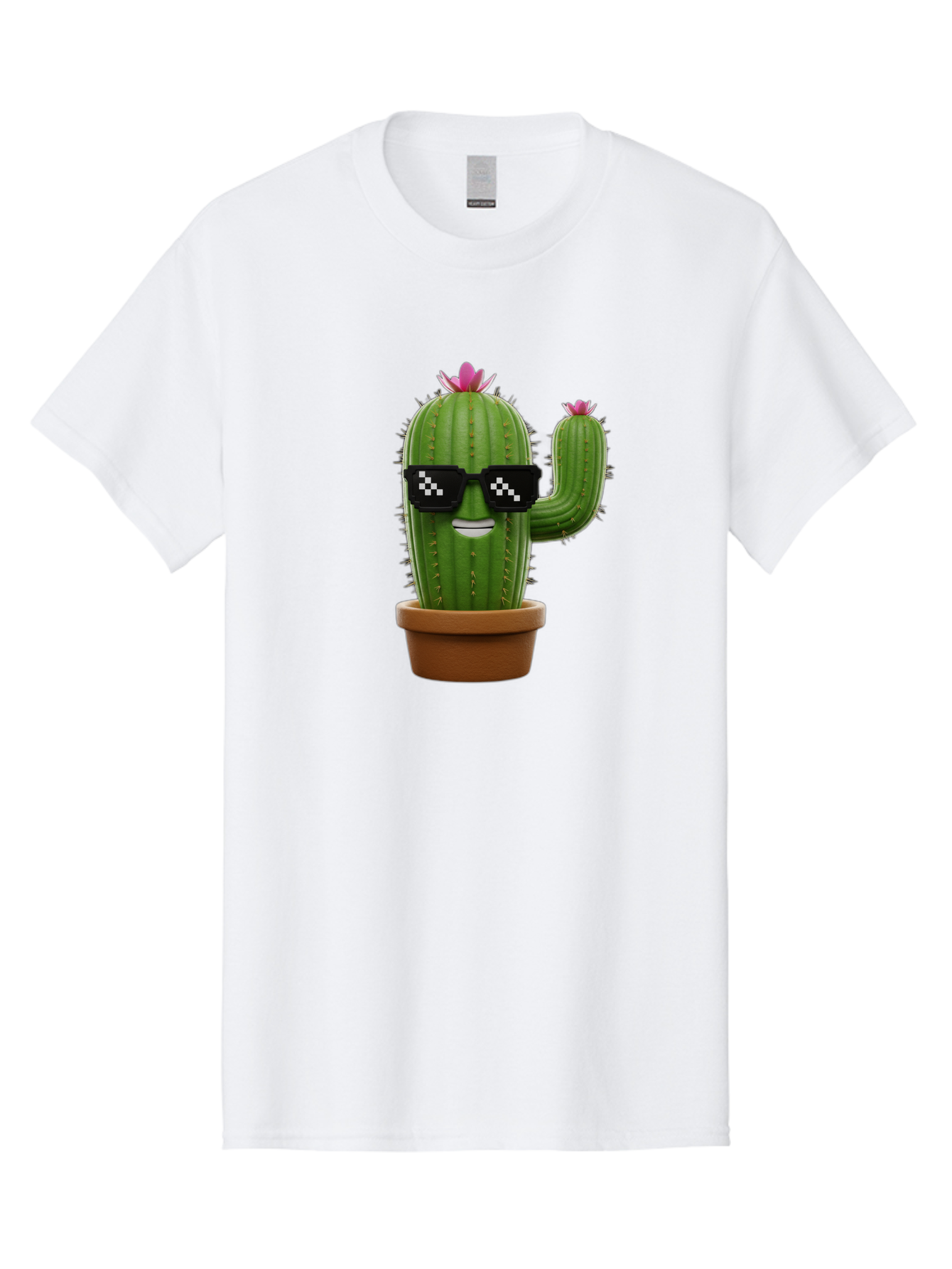 Cactus-With-Sunglasses-2 Men'S Graphic Tee, 100% Cotton, Comfortable Casual Summer Wear, Machine Washable, Cartoon Cactus, Sunglasses, Potted Plant, Cacti With Flowers, Funny Character, Quirky Decor, Digital Art, Kawaii Style Bac765