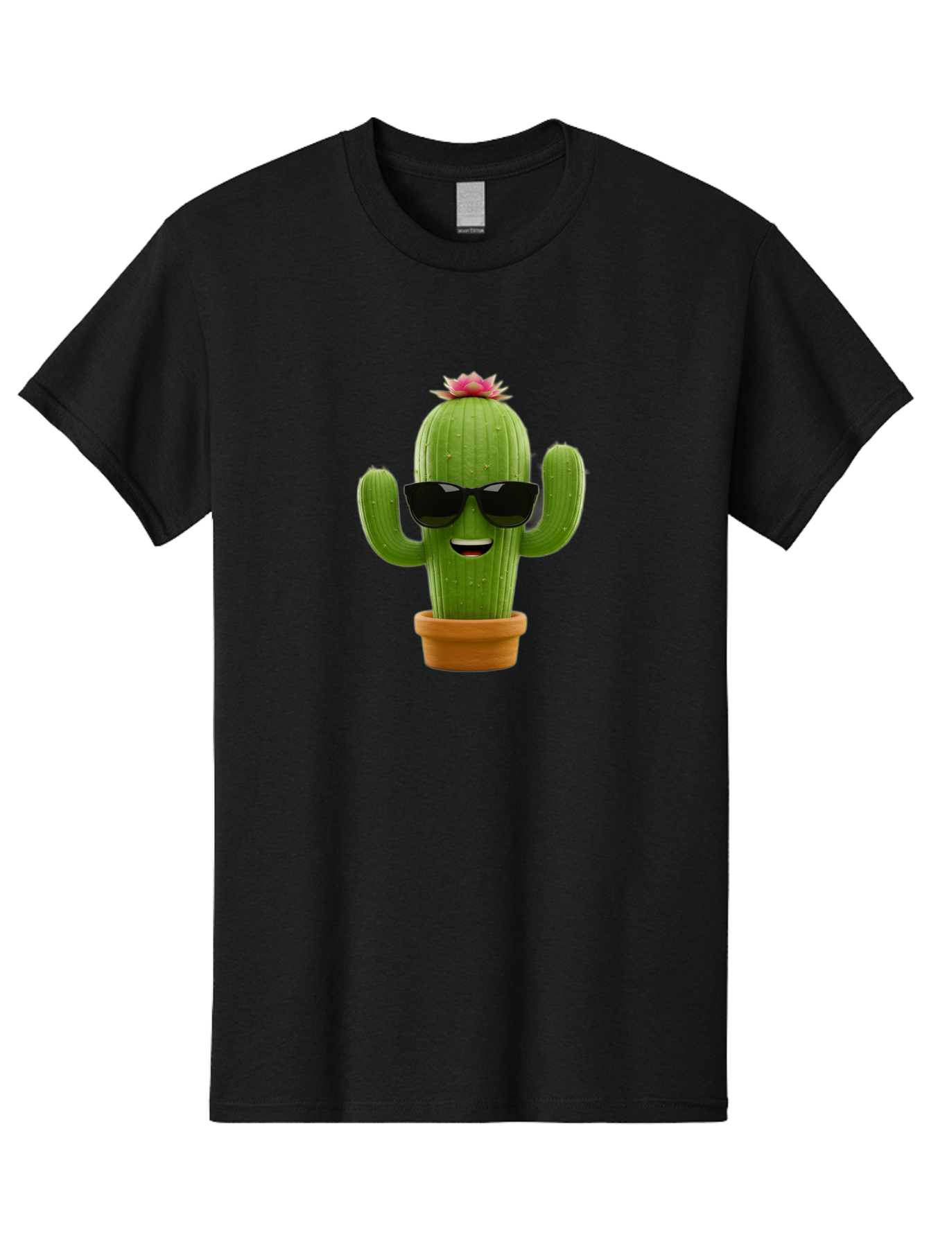 Cactus-With-Sunglasses-3 Men'S Graphic Tee, 100% Cotton, Comfortable Casual Summer Wear, Machine Washable, Cartoon Cactus, Potted Plant, Sunglasses, Smiling Face, Pink Flower, Quirky Character, Fun Design, Modern Illustration, Unique Decor Bac766