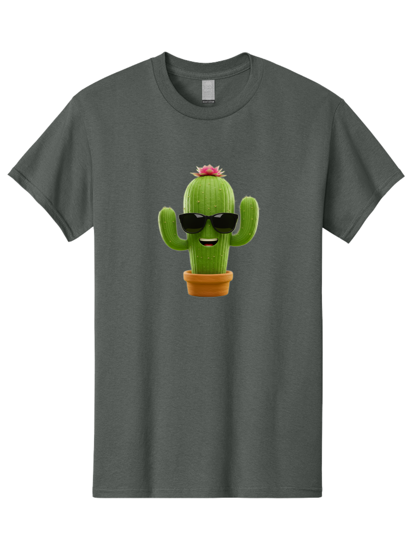 Cactus-With-Sunglasses-3 Men'S Graphic Tee, 100% Cotton, Comfortable Casual Summer Wear, Machine Washable, Cartoon Cactus, Potted Plant, Sunglasses, Smiling Face, Pink Flower, Quirky Character, Fun Design, Modern Illustration, Unique Decor Bac766