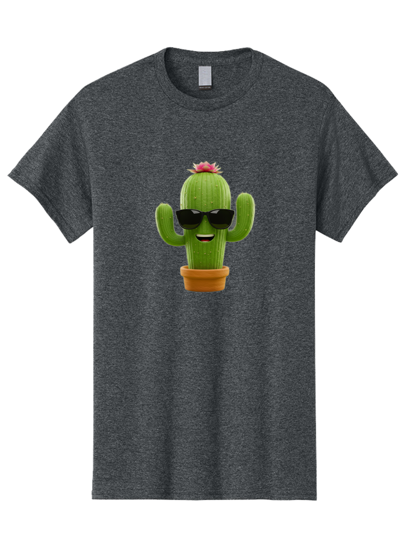 Cactus-With-Sunglasses-3 Men'S Graphic Tee, 100% Cotton, Comfortable Casual Summer Wear, Machine Washable, Cartoon Cactus, Potted Plant, Sunglasses, Smiling Face, Pink Flower, Quirky Character, Fun Design, Modern Illustration, Unique Decor Bac766