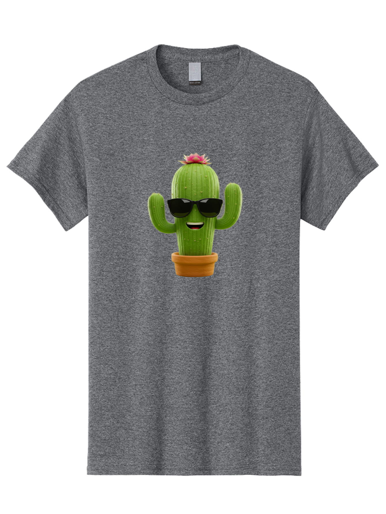 Cactus-With-Sunglasses-3 Men'S Graphic Tee, 100% Cotton, Comfortable Casual Summer Wear, Machine Washable, Cartoon Cactus, Potted Plant, Sunglasses, Smiling Face, Pink Flower, Quirky Character, Fun Design, Modern Illustration, Unique Decor Bac766