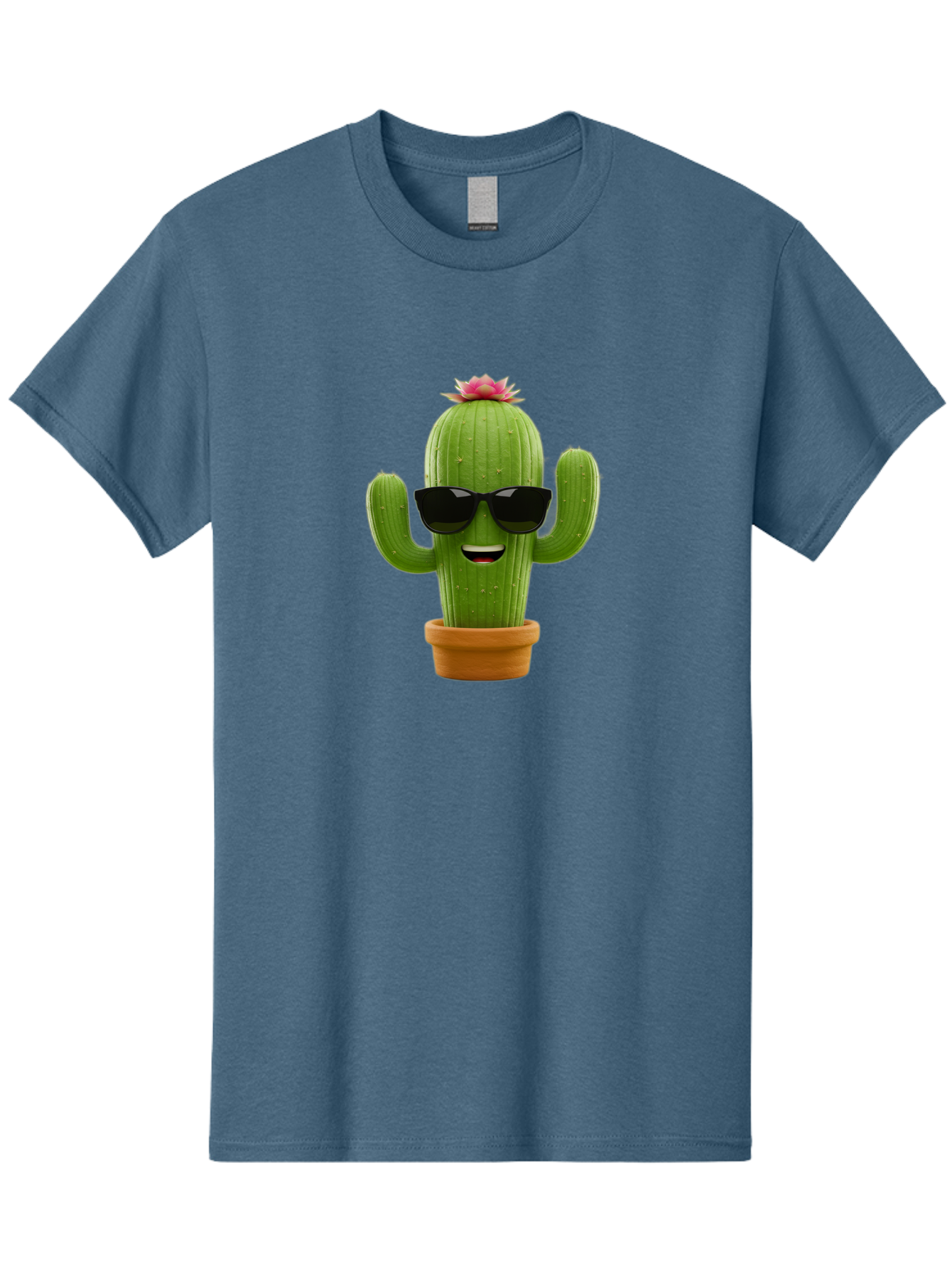 Cactus-With-Sunglasses-3 Men'S Graphic Tee, 100% Cotton, Comfortable Casual Summer Wear, Machine Washable, Cartoon Cactus, Potted Plant, Sunglasses, Smiling Face, Pink Flower, Quirky Character, Fun Design, Modern Illustration, Unique Decor Bac766