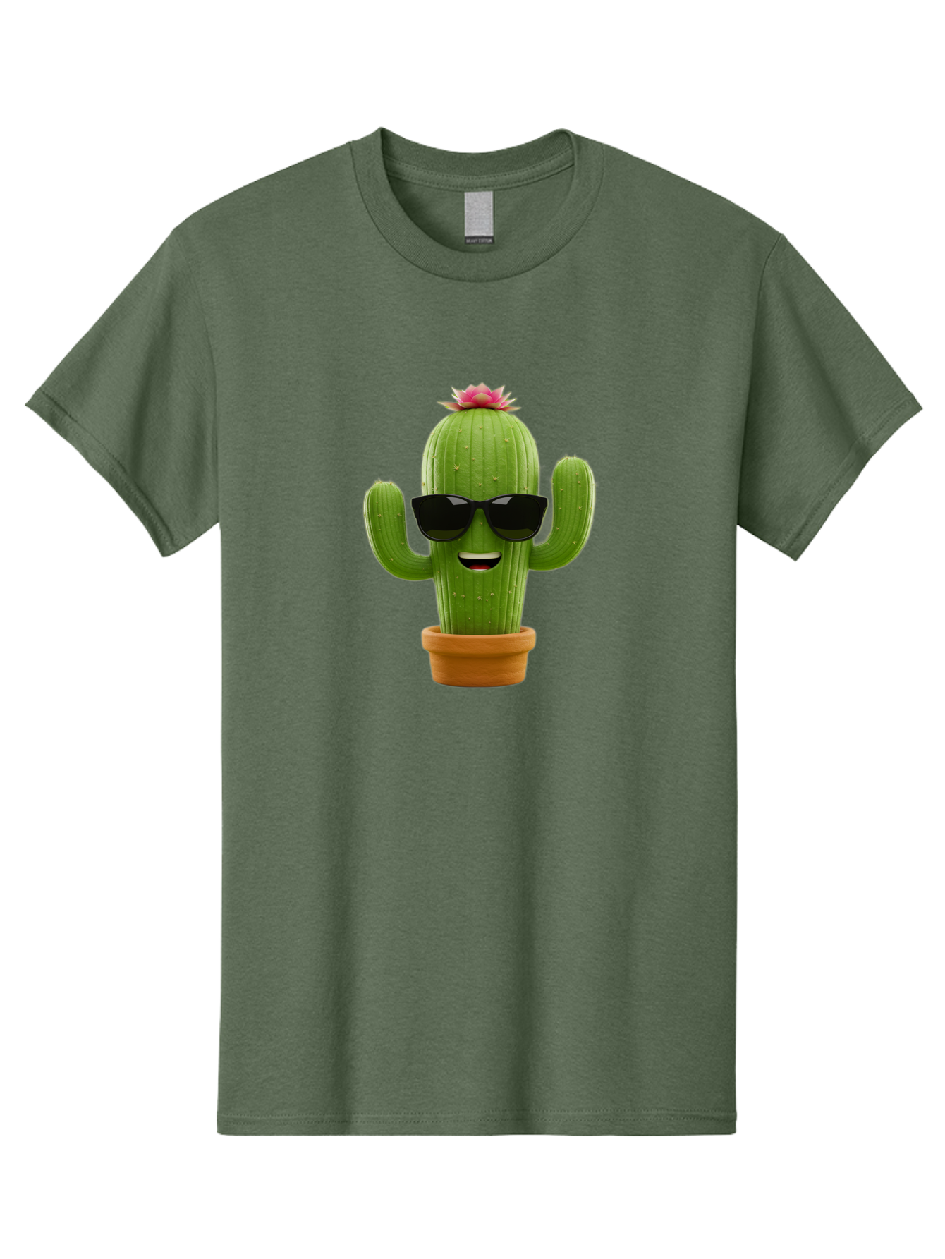 Cactus-With-Sunglasses-3 Men'S Graphic Tee, 100% Cotton, Comfortable Casual Summer Wear, Machine Washable, Cartoon Cactus, Potted Plant, Sunglasses, Smiling Face, Pink Flower, Quirky Character, Fun Design, Modern Illustration, Unique Decor Bac766
