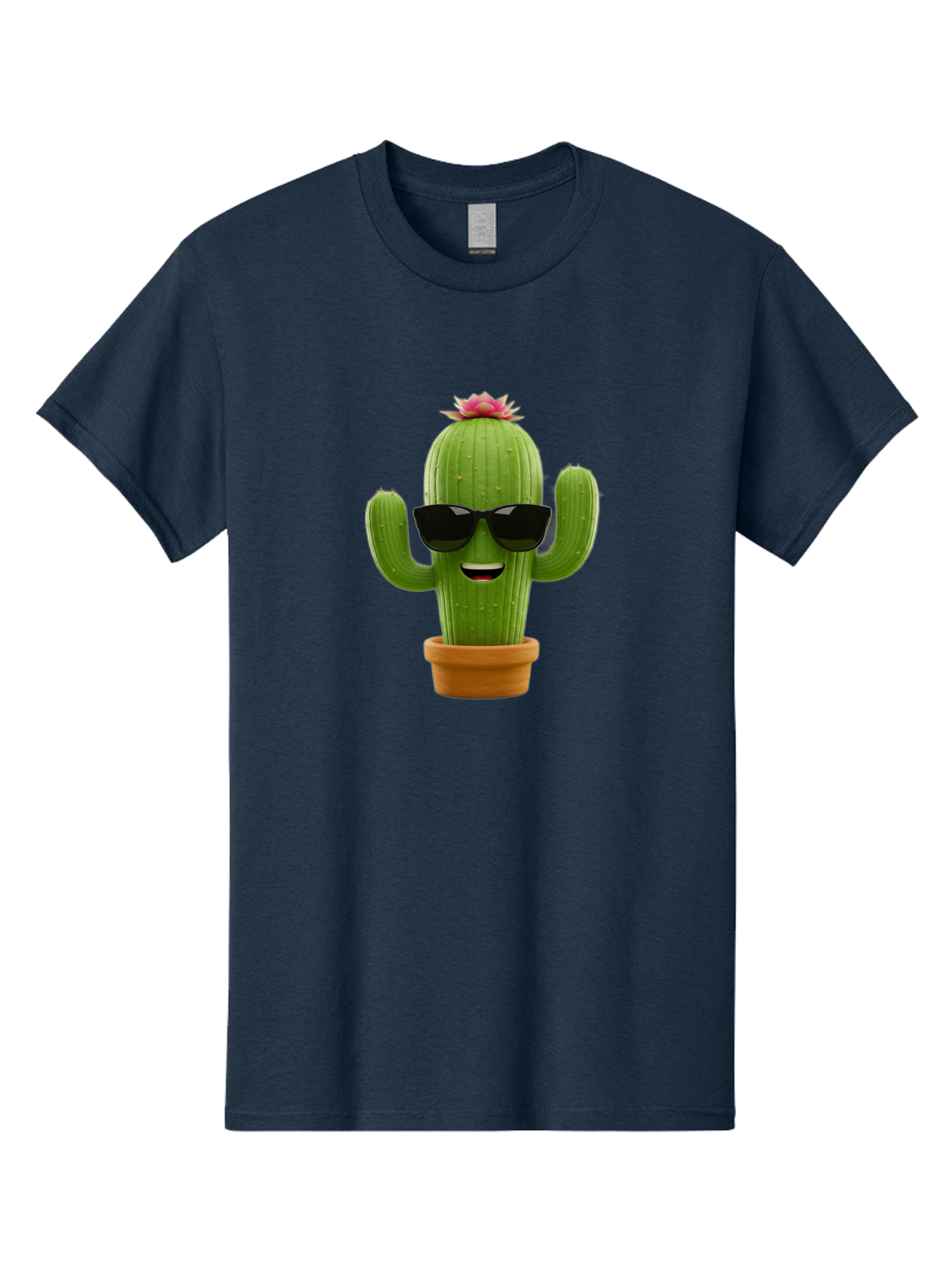 Cactus-With-Sunglasses-3 Men'S Graphic Tee, 100% Cotton, Comfortable Casual Summer Wear, Machine Washable, Cartoon Cactus, Potted Plant, Sunglasses, Smiling Face, Pink Flower, Quirky Character, Fun Design, Modern Illustration, Unique Decor Bac766