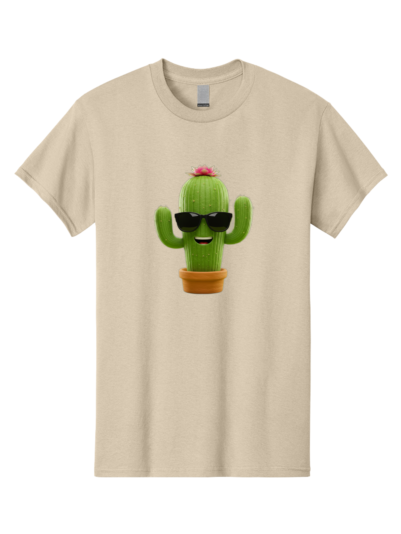 Cactus-With-Sunglasses-3 Men'S Graphic Tee, 100% Cotton, Comfortable Casual Summer Wear, Machine Washable, Cartoon Cactus, Potted Plant, Sunglasses, Smiling Face, Pink Flower, Quirky Character, Fun Design, Modern Illustration, Unique Decor Bac766