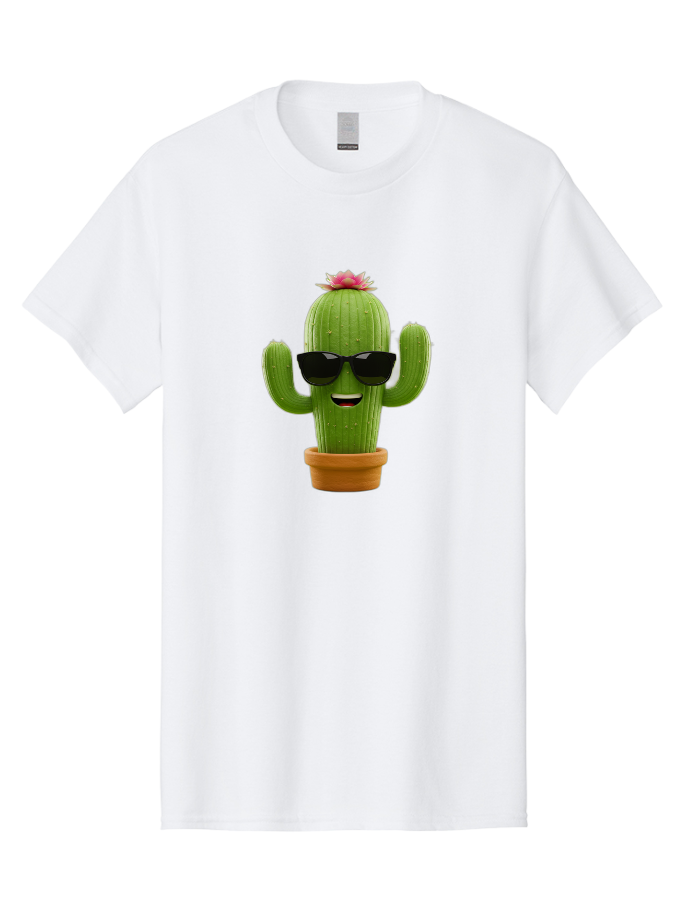 Cactus-With-Sunglasses-3 Men'S Graphic Tee, 100% Cotton, Comfortable Casual Summer Wear, Machine Washable, Cartoon Cactus, Potted Plant, Sunglasses, Smiling Face, Pink Flower, Quirky Character, Fun Design, Modern Illustration, Unique Decor Bac766