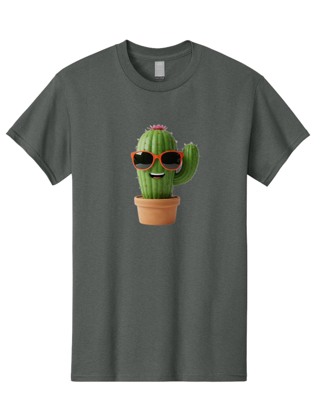Cactus-With-Sunglasses Men'S Graphic Tee, 100% Cotton, Comfortable Casual Summer Wear, Machine Washable, Funny Cactus, Cartoon Character, Cactus In Sunglasses, Orange Shades, Happy Face, Potted Cactus, Red Sunglasses, Quirky Illustration, Bac767