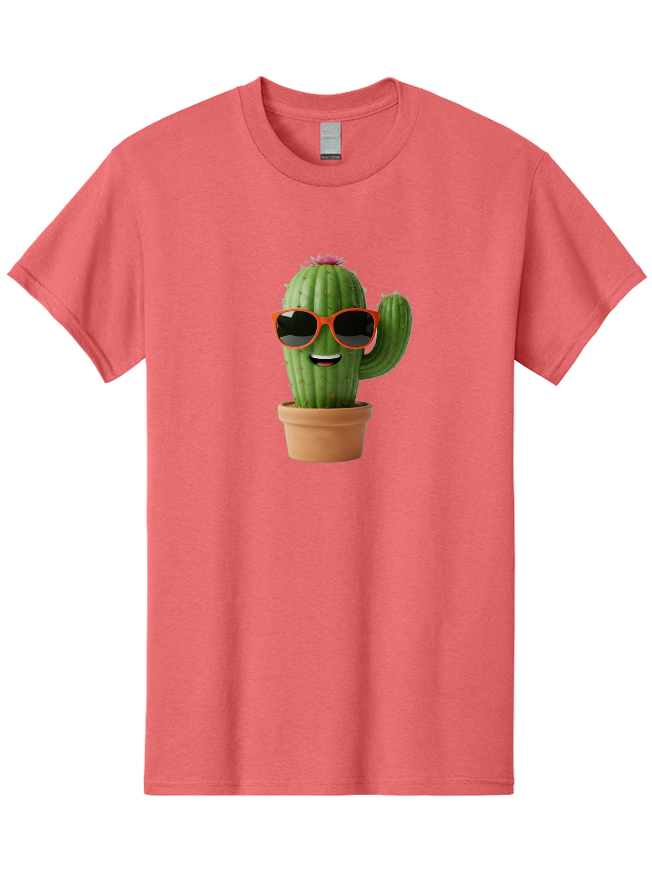 Cactus-With-Sunglasses Men'S Graphic Tee, 100% Cotton, Comfortable Casual Summer Wear, Machine Washable, Funny Cactus, Cartoon Character, Cactus In Sunglasses, Orange Shades, Happy Face, Potted Cactus, Red Sunglasses, Quirky Illustration, Bac767