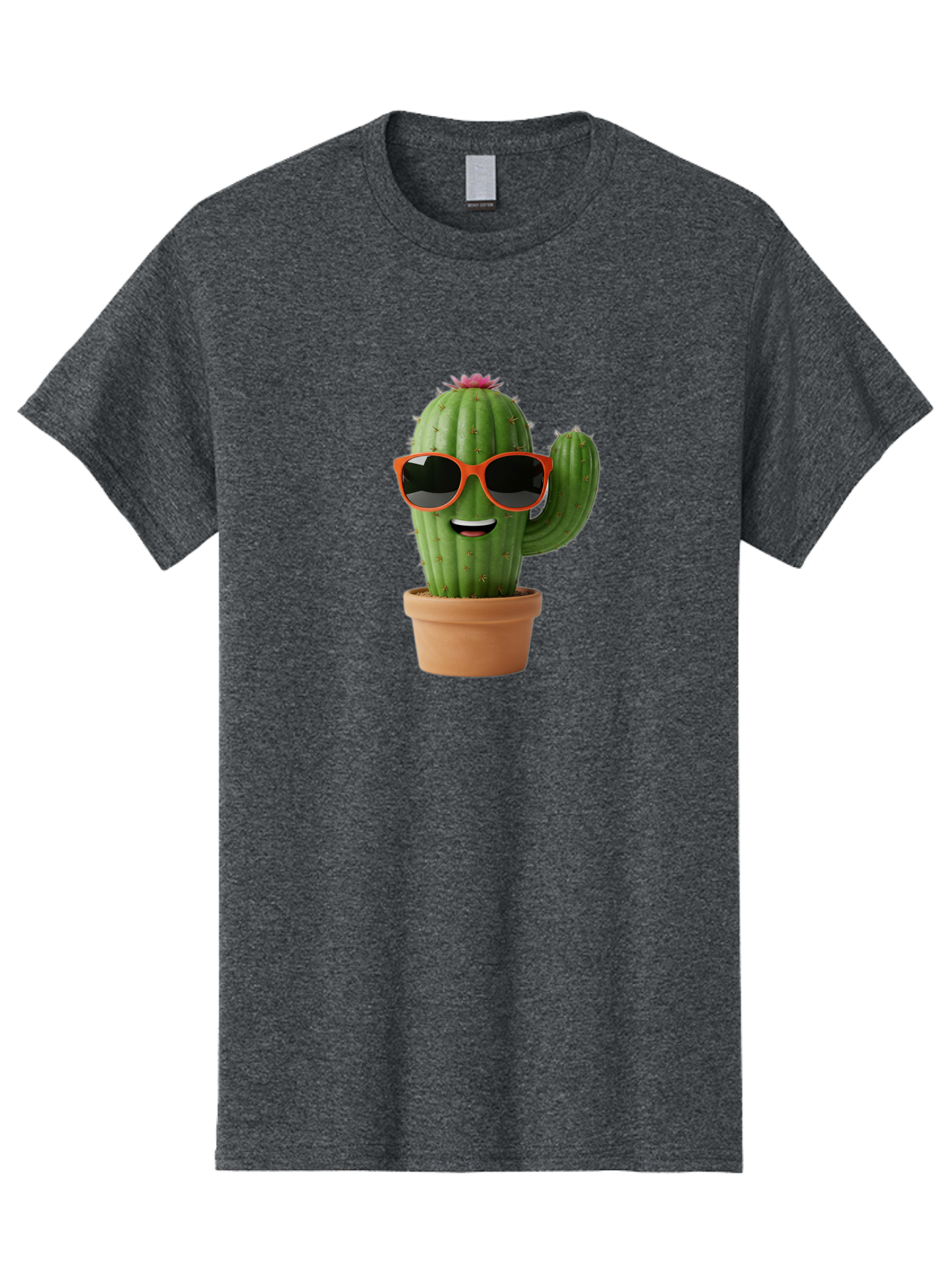 Cactus-With-Sunglasses Men'S Graphic Tee, 100% Cotton, Comfortable Casual Summer Wear, Machine Washable, Funny Cactus, Cartoon Character, Cactus In Sunglasses, Orange Shades, Happy Face, Potted Cactus, Red Sunglasses, Quirky Illustration, Bac767