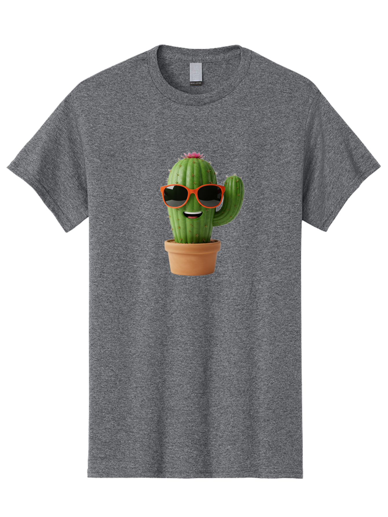 Cactus-With-Sunglasses Men'S Graphic Tee, 100% Cotton, Comfortable Casual Summer Wear, Machine Washable, Funny Cactus, Cartoon Character, Cactus In Sunglasses, Orange Shades, Happy Face, Potted Cactus, Red Sunglasses, Quirky Illustration, Bac767