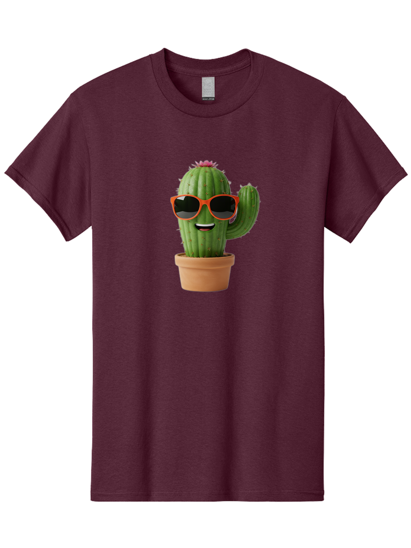 Cactus-With-Sunglasses Men'S Graphic Tee, 100% Cotton, Comfortable Casual Summer Wear, Machine Washable, Funny Cactus, Cartoon Character, Cactus In Sunglasses, Orange Shades, Happy Face, Potted Cactus, Red Sunglasses, Quirky Illustration, Bac767