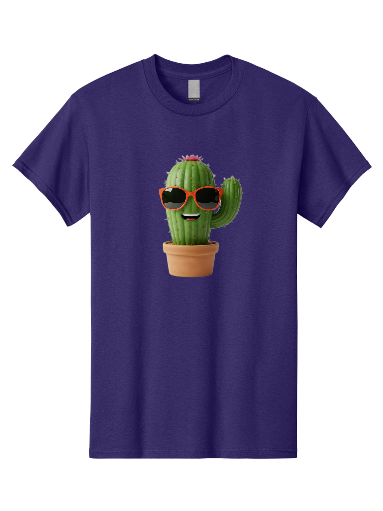 Cactus-With-Sunglasses Men'S Graphic Tee, 100% Cotton, Comfortable Casual Summer Wear, Machine Washable, Funny Cactus, Cartoon Character, Cactus In Sunglasses, Orange Shades, Happy Face, Potted Cactus, Red Sunglasses, Quirky Illustration, Bac767
