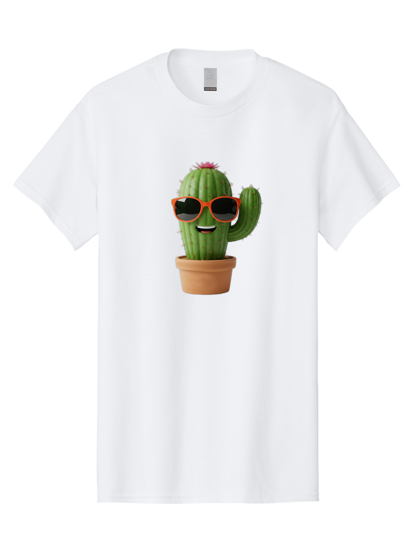 Cactus-With-Sunglasses Men'S Graphic Tee, 100% Cotton, Comfortable Casual Summer Wear, Machine Washable, Funny Cactus, Cartoon Character, Cactus In Sunglasses, Orange Shades, Happy Face, Potted Cactus, Red Sunglasses, Quirky Illustration, Bac767