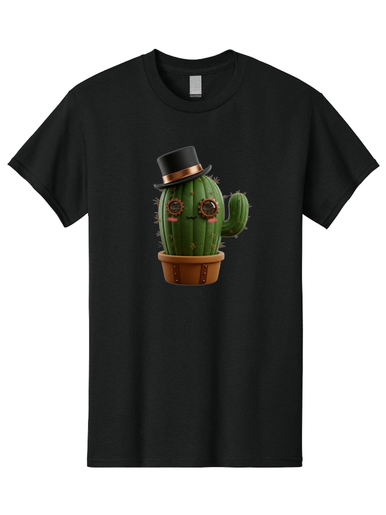 Cactus-With-Top-Hat Men'S Graphic Tee, 100% Cotton, Comfortable Casual Summer Wear, Machine Washable, Steampunk Cactus, Top Hat, Copper Accents, Vintage Vibe, Quirky Character, Fantasy Art, Unique Decor, Creative Design, Steampunk Style Bac768