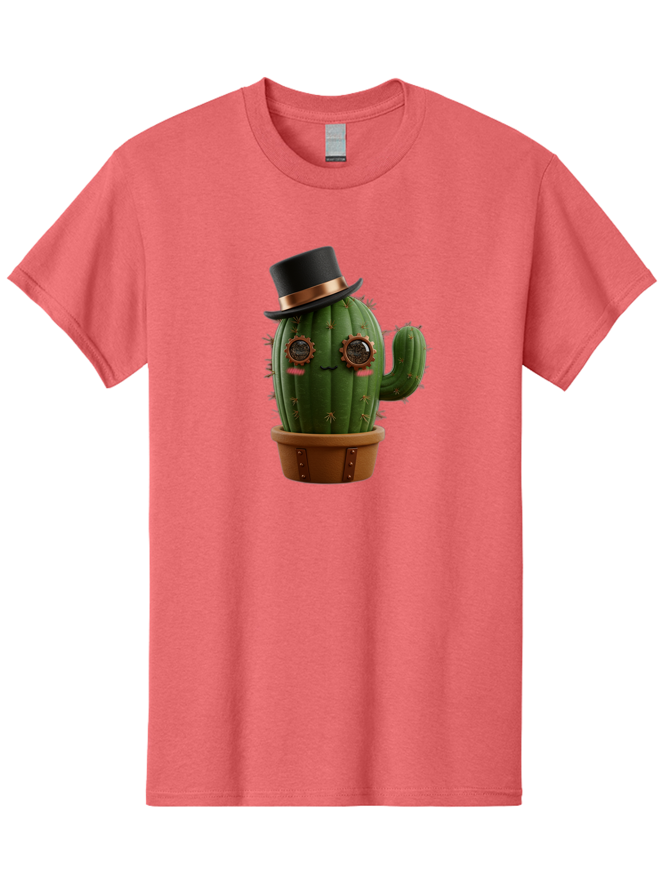 Cactus-With-Top-Hat Men'S Graphic Tee, 100% Cotton, Comfortable Casual Summer Wear, Machine Washable, Steampunk Cactus, Top Hat, Copper Accents, Vintage Vibe, Quirky Character, Fantasy Art, Unique Decor, Creative Design, Steampunk Style Bac768