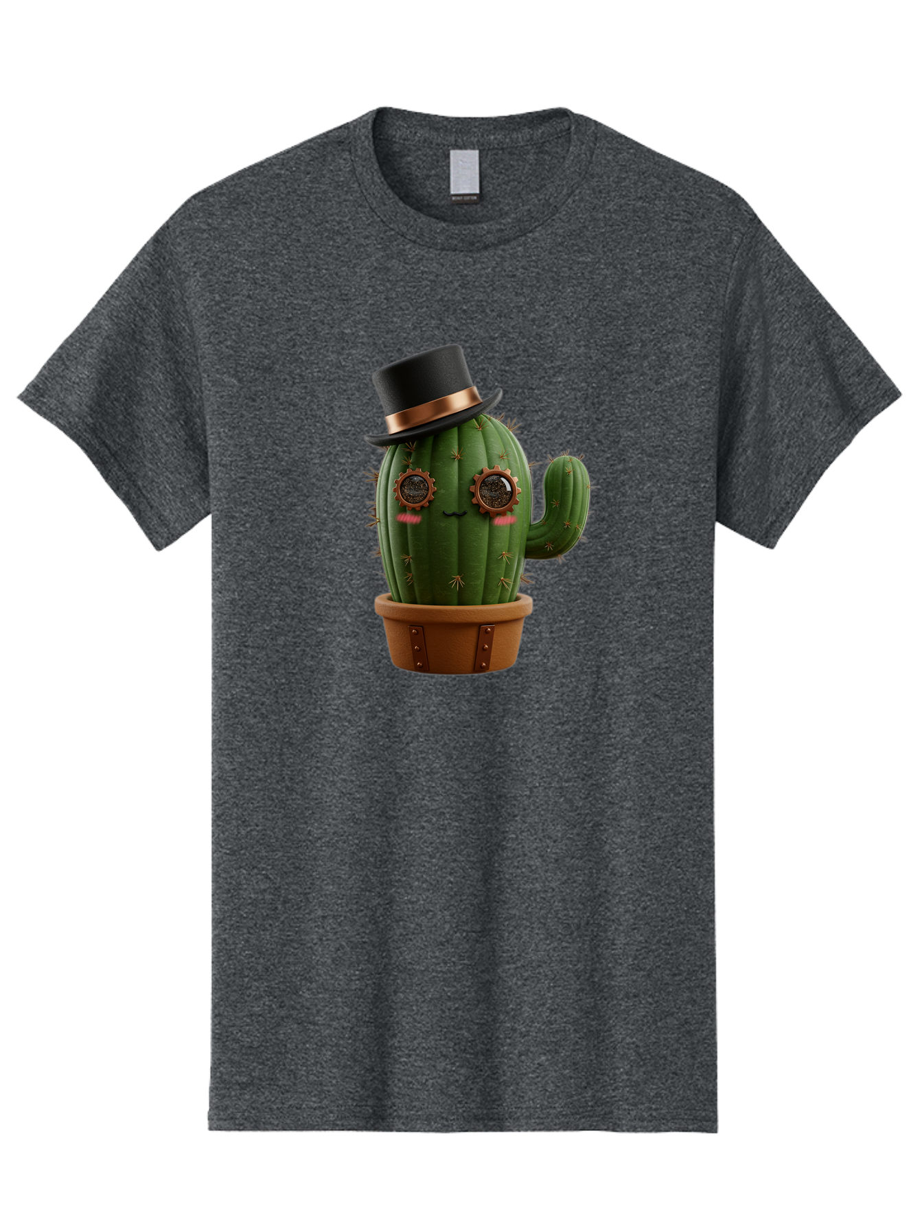 Cactus-With-Top-Hat Men'S Graphic Tee, 100% Cotton, Comfortable Casual Summer Wear, Machine Washable, Steampunk Cactus, Top Hat, Copper Accents, Vintage Vibe, Quirky Character, Fantasy Art, Unique Decor, Creative Design, Steampunk Style Bac768
