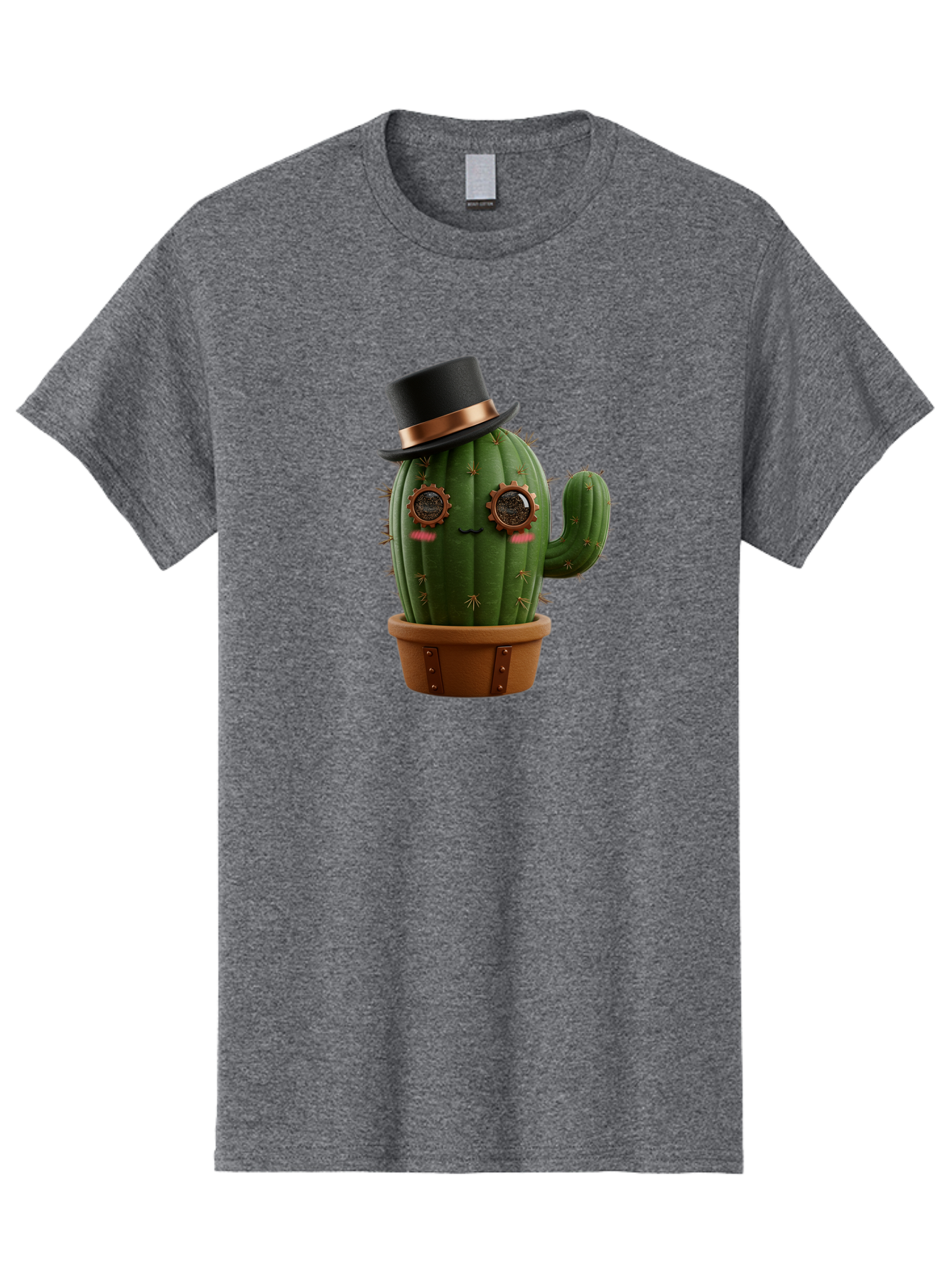 Cactus-With-Top-Hat Men'S Graphic Tee, 100% Cotton, Comfortable Casual Summer Wear, Machine Washable, Steampunk Cactus, Top Hat, Copper Accents, Vintage Vibe, Quirky Character, Fantasy Art, Unique Decor, Creative Design, Steampunk Style Bac768
