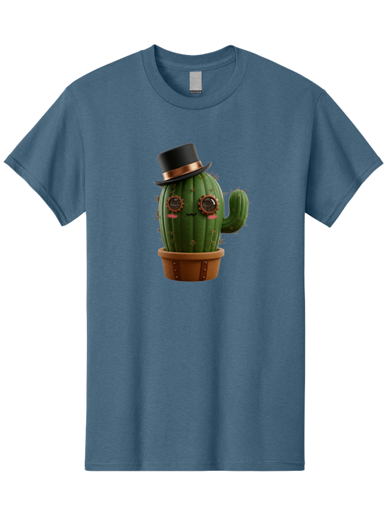 Cactus-With-Top-Hat Men'S Graphic Tee, 100% Cotton, Comfortable Casual Summer Wear, Machine Washable, Steampunk Cactus, Top Hat, Copper Accents, Vintage Vibe, Quirky Character, Fantasy Art, Unique Decor, Creative Design, Steampunk Style Bac768