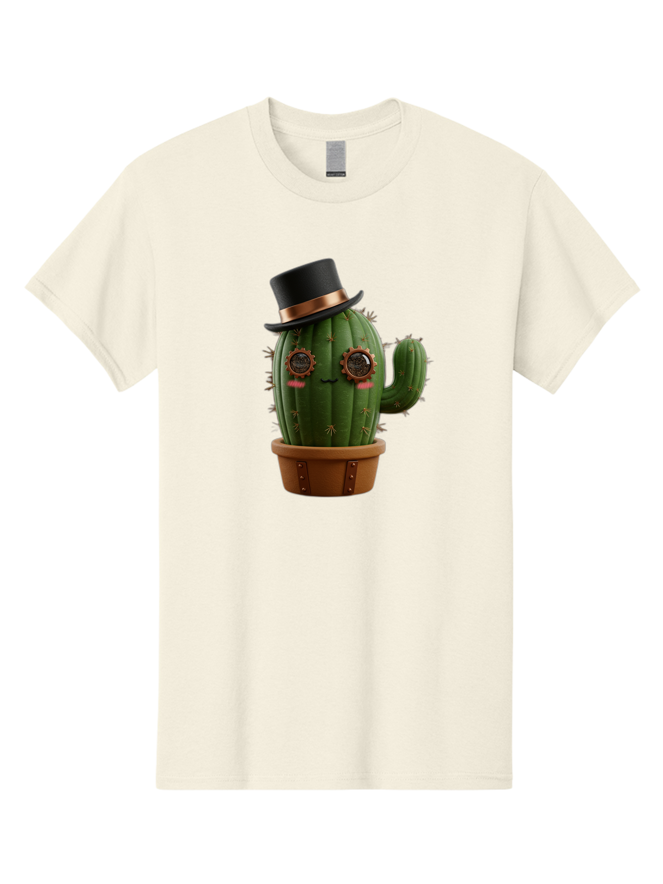 Cactus-With-Top-Hat Men'S Graphic Tee, 100% Cotton, Comfortable Casual Summer Wear, Machine Washable, Steampunk Cactus, Top Hat, Copper Accents, Vintage Vibe, Quirky Character, Fantasy Art, Unique Decor, Creative Design, Steampunk Style Bac768