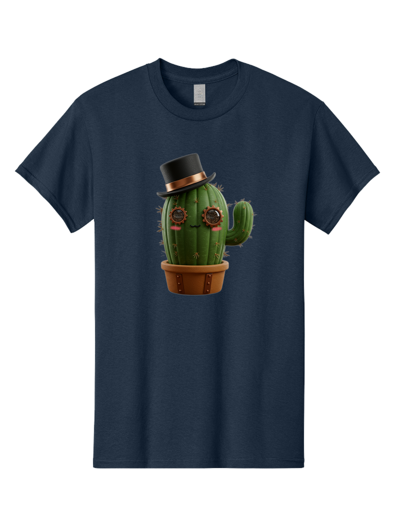Cactus-With-Top-Hat Men'S Graphic Tee, 100% Cotton, Comfortable Casual Summer Wear, Machine Washable, Steampunk Cactus, Top Hat, Copper Accents, Vintage Vibe, Quirky Character, Fantasy Art, Unique Decor, Creative Design, Steampunk Style Bac768