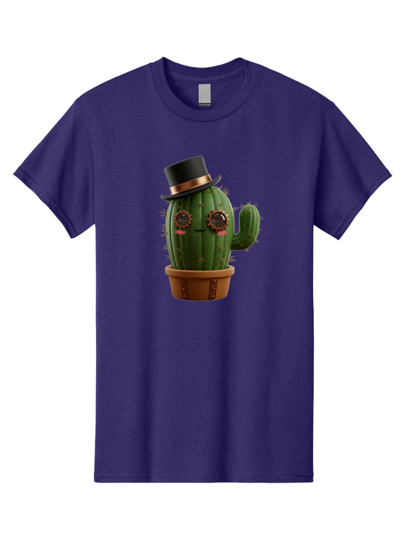 Cactus-With-Top-Hat Men'S Graphic Tee, 100% Cotton, Comfortable Casual Summer Wear, Machine Washable, Steampunk Cactus, Top Hat, Copper Accents, Vintage Vibe, Quirky Character, Fantasy Art, Unique Decor, Creative Design, Steampunk Style Bac768
