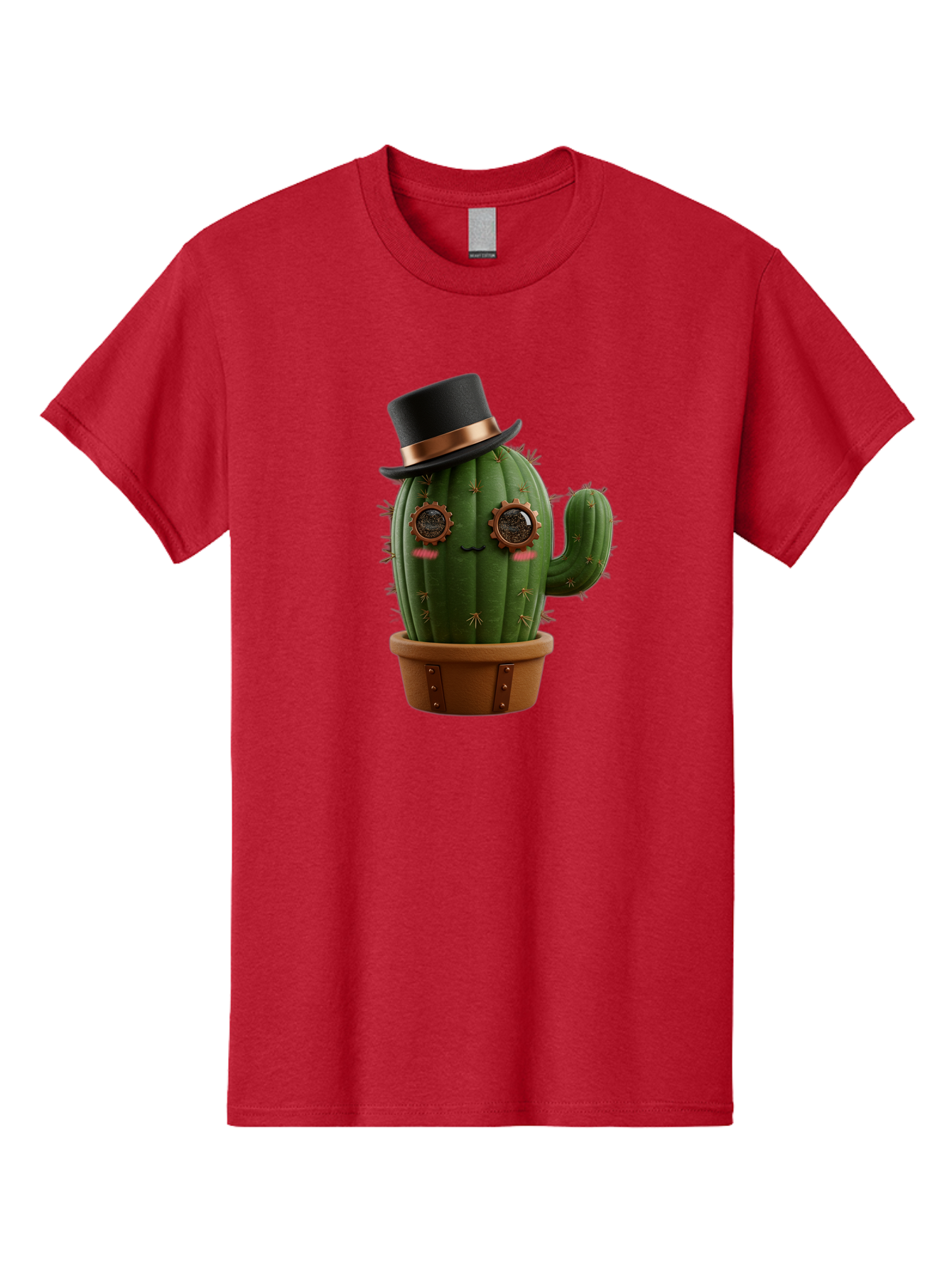 Cactus-With-Top-Hat Men'S Graphic Tee, 100% Cotton, Comfortable Casual Summer Wear, Machine Washable, Steampunk Cactus, Top Hat, Copper Accents, Vintage Vibe, Quirky Character, Fantasy Art, Unique Decor, Creative Design, Steampunk Style Bac768