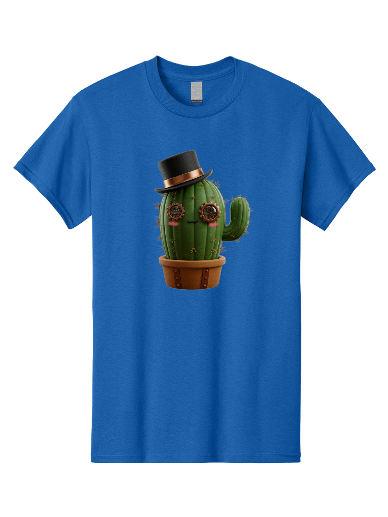 Cactus-With-Top-Hat Men'S Graphic Tee, 100% Cotton, Comfortable Casual Summer Wear, Machine Washable, Steampunk Cactus, Top Hat, Copper Accents, Vintage Vibe, Quirky Character, Fantasy Art, Unique Decor, Creative Design, Steampunk Style Bac768