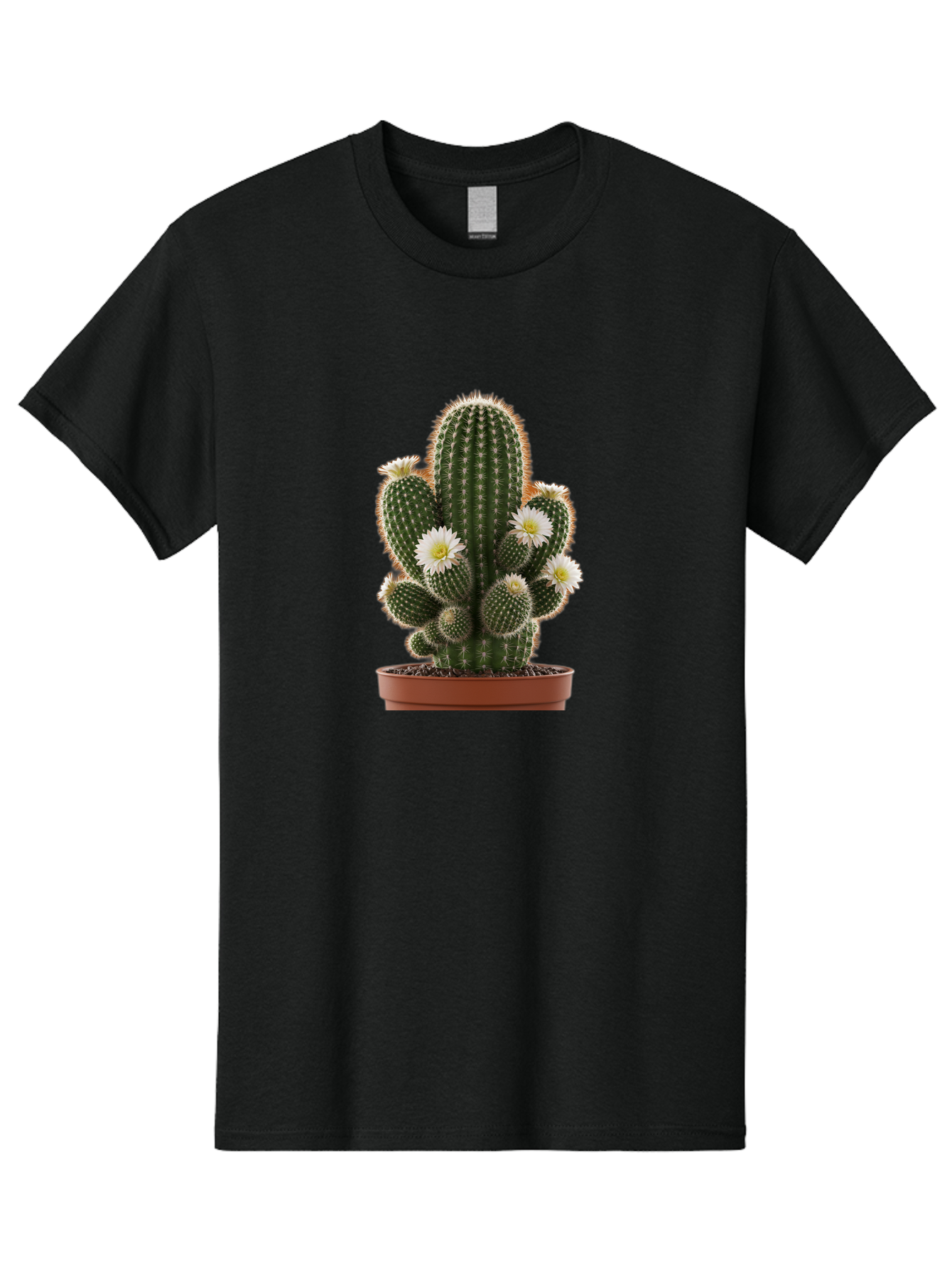 Cactus-With-White-Flowers Men'S Graphic Tee, 100% Cotton, Comfortable Casual Summer Wear, Machine Washable, Cactus Plant, White Flowers, Spiky Texture, Potted Cactus, Blooming Cactus, Desert Plants, Succulent Garden, Houseplants, Bac770