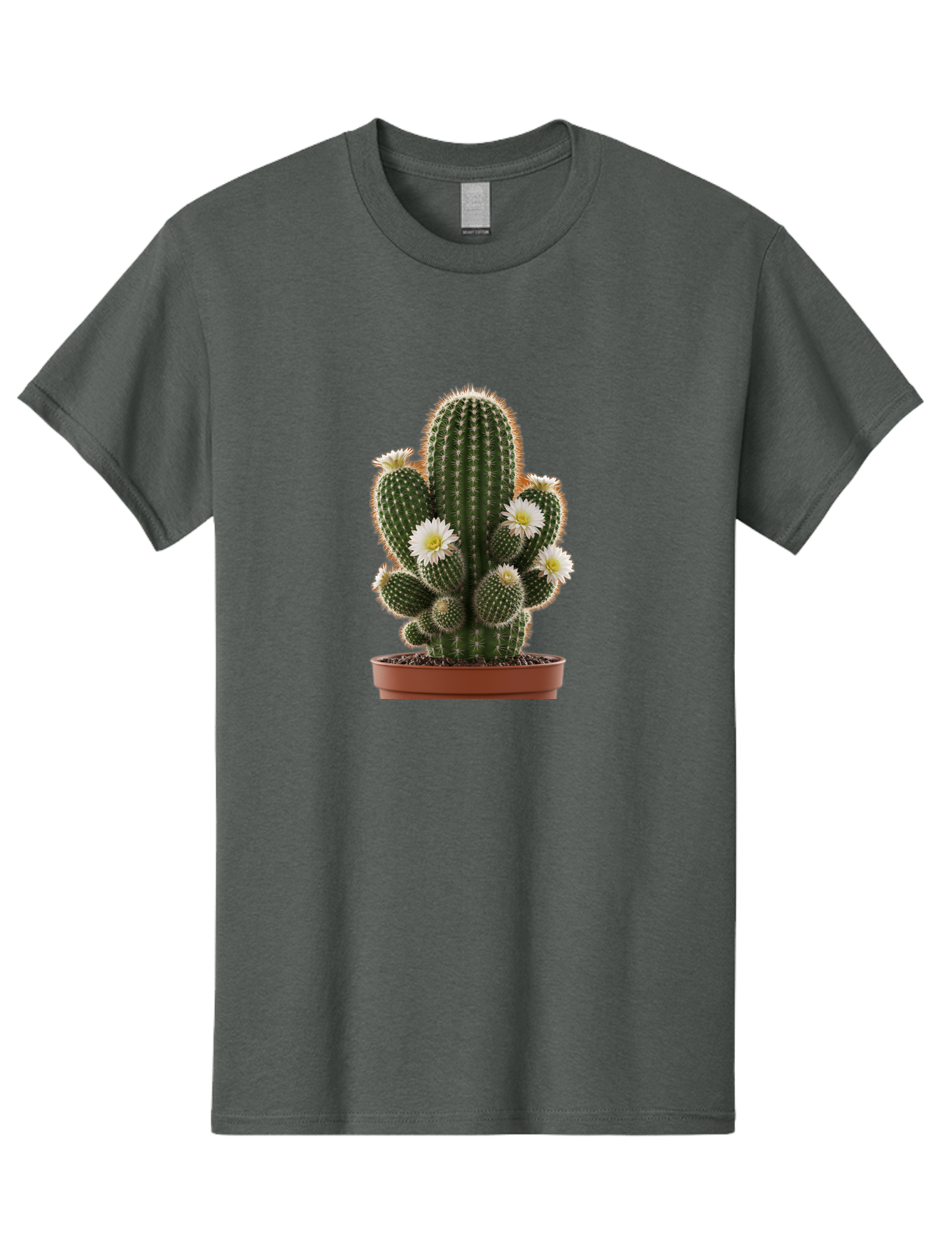 Cactus-With-White-Flowers Men'S Graphic Tee, 100% Cotton, Comfortable Casual Summer Wear, Machine Washable, Cactus Plant, White Flowers, Spiky Texture, Potted Cactus, Blooming Cactus, Desert Plants, Succulent Garden, Houseplants, Bac770