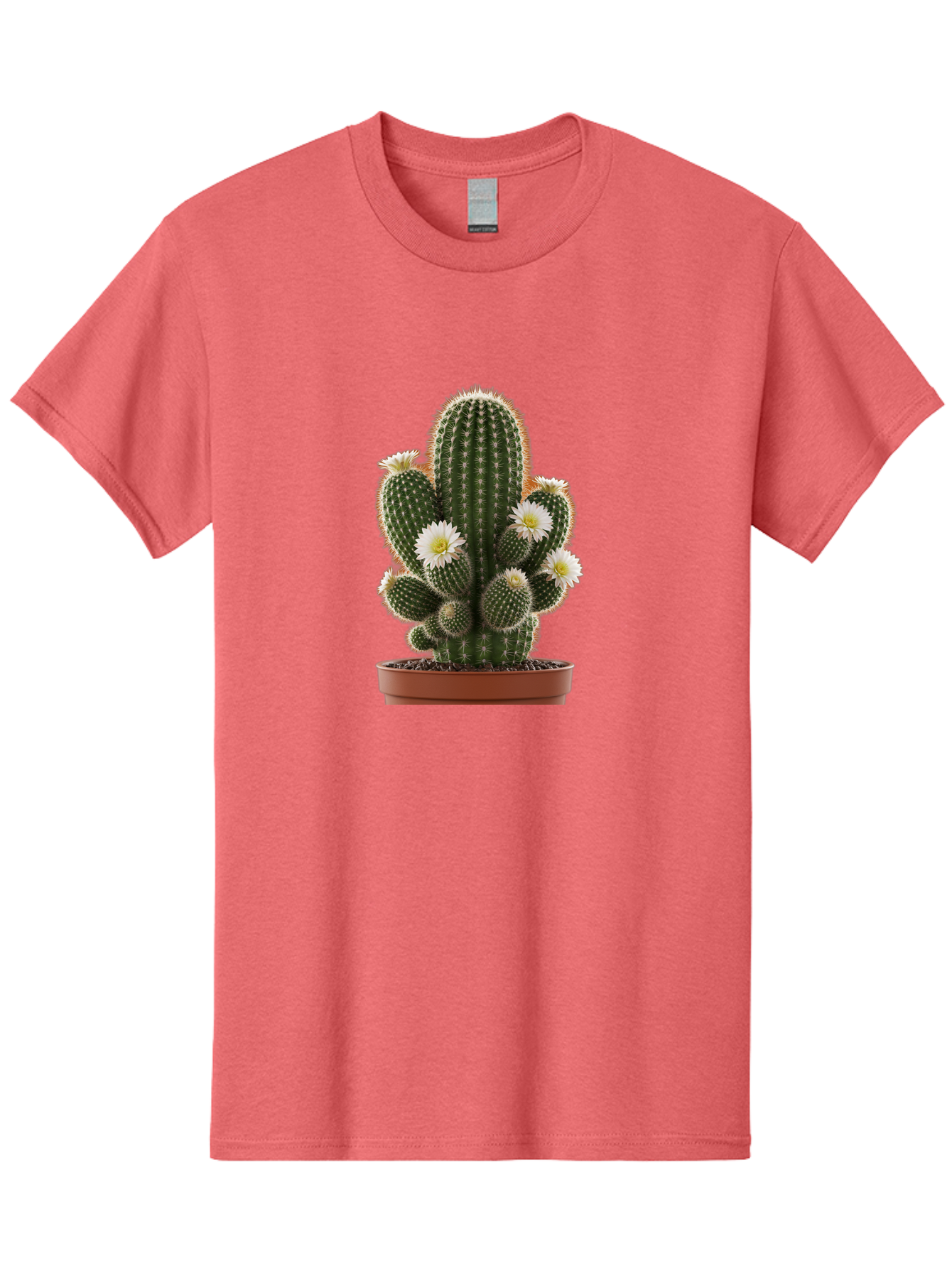 Cactus-With-White-Flowers Men'S Graphic Tee, 100% Cotton, Comfortable Casual Summer Wear, Machine Washable, Cactus Plant, White Flowers, Spiky Texture, Potted Cactus, Blooming Cactus, Desert Plants, Succulent Garden, Houseplants, Bac770