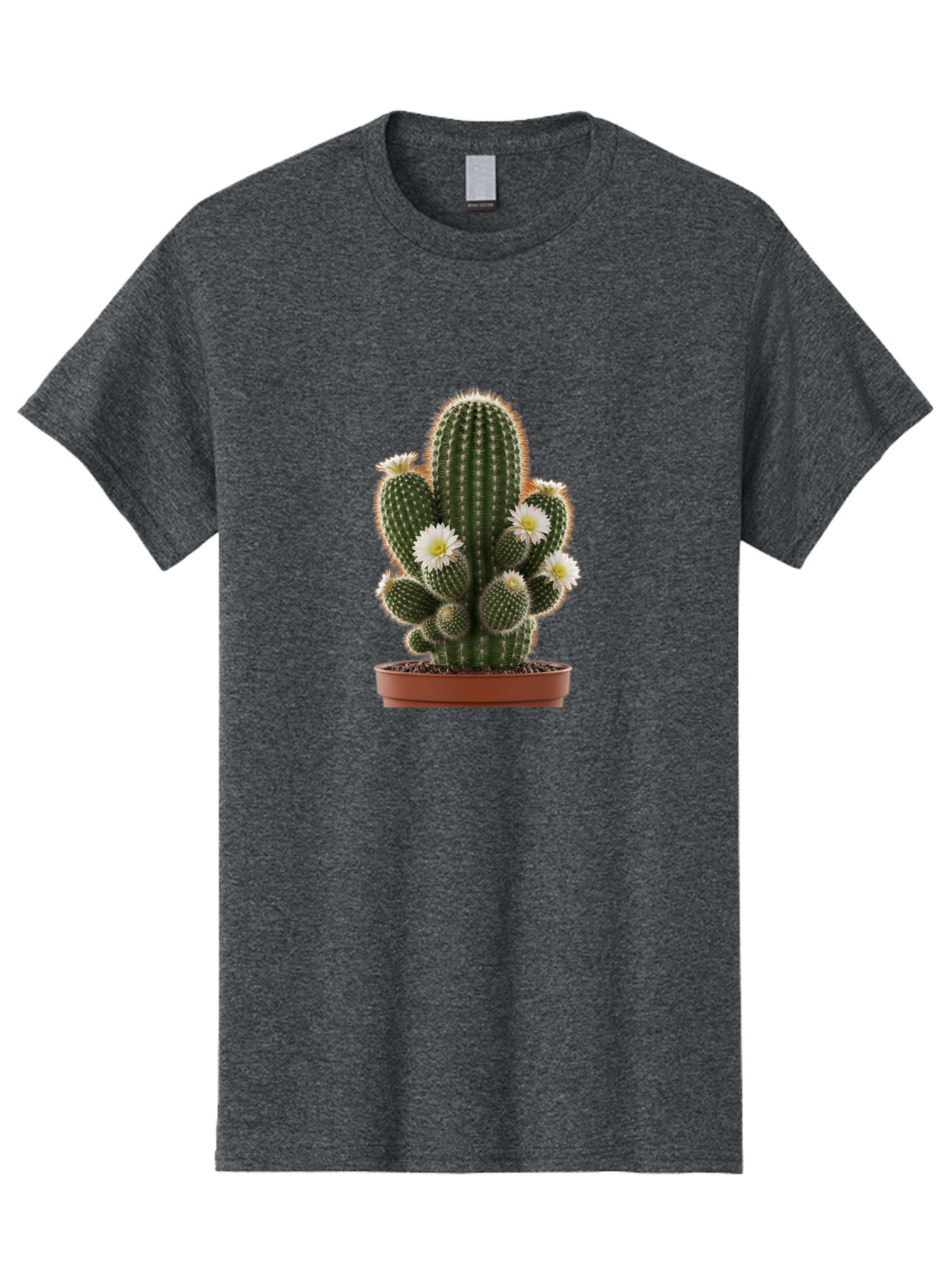 Cactus-With-White-Flowers Men'S Graphic Tee, 100% Cotton, Comfortable Casual Summer Wear, Machine Washable, Cactus Plant, White Flowers, Spiky Texture, Potted Cactus, Blooming Cactus, Desert Plants, Succulent Garden, Houseplants, Bac770