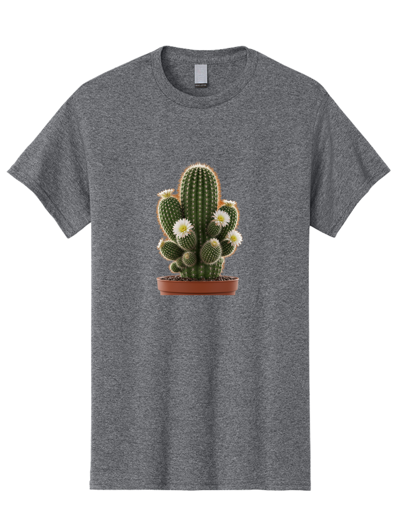Cactus-With-White-Flowers Men'S Graphic Tee, 100% Cotton, Comfortable Casual Summer Wear, Machine Washable, Cactus Plant, White Flowers, Spiky Texture, Potted Cactus, Blooming Cactus, Desert Plants, Succulent Garden, Houseplants, Bac770