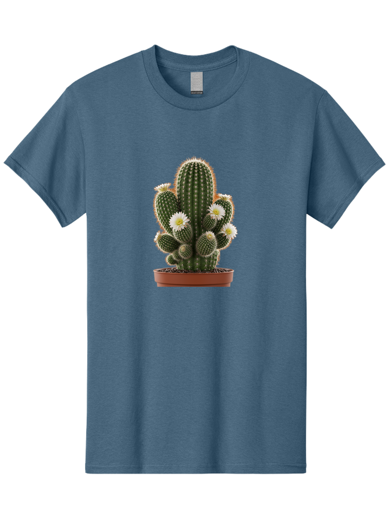 Cactus-With-White-Flowers Men'S Graphic Tee, 100% Cotton, Comfortable Casual Summer Wear, Machine Washable, Cactus Plant, White Flowers, Spiky Texture, Potted Cactus, Blooming Cactus, Desert Plants, Succulent Garden, Houseplants, Bac770
