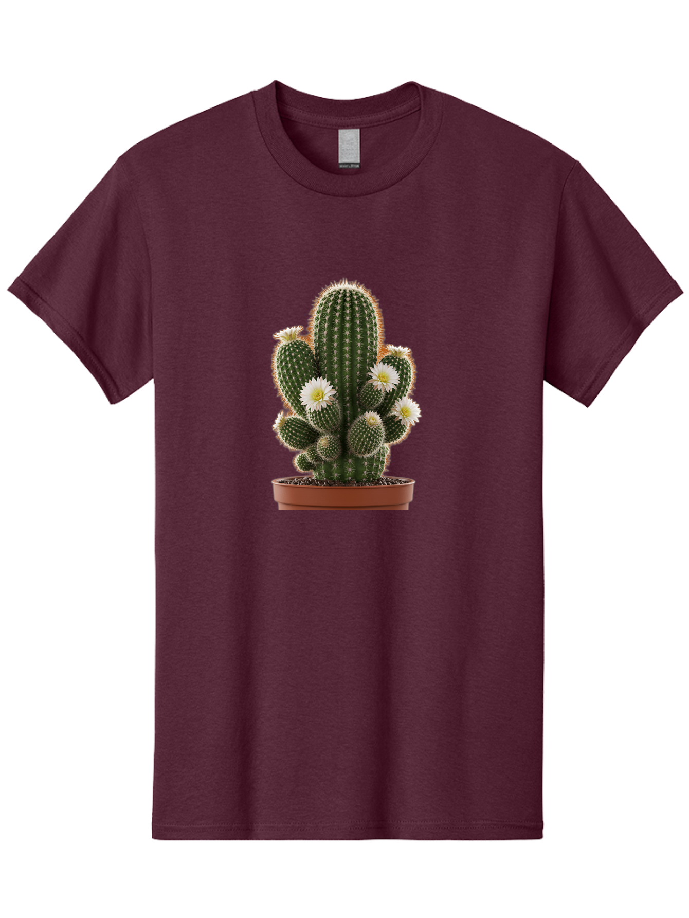 Cactus-With-White-Flowers Men'S Graphic Tee, 100% Cotton, Comfortable Casual Summer Wear, Machine Washable, Cactus Plant, White Flowers, Spiky Texture, Potted Cactus, Blooming Cactus, Desert Plants, Succulent Garden, Houseplants, Bac770