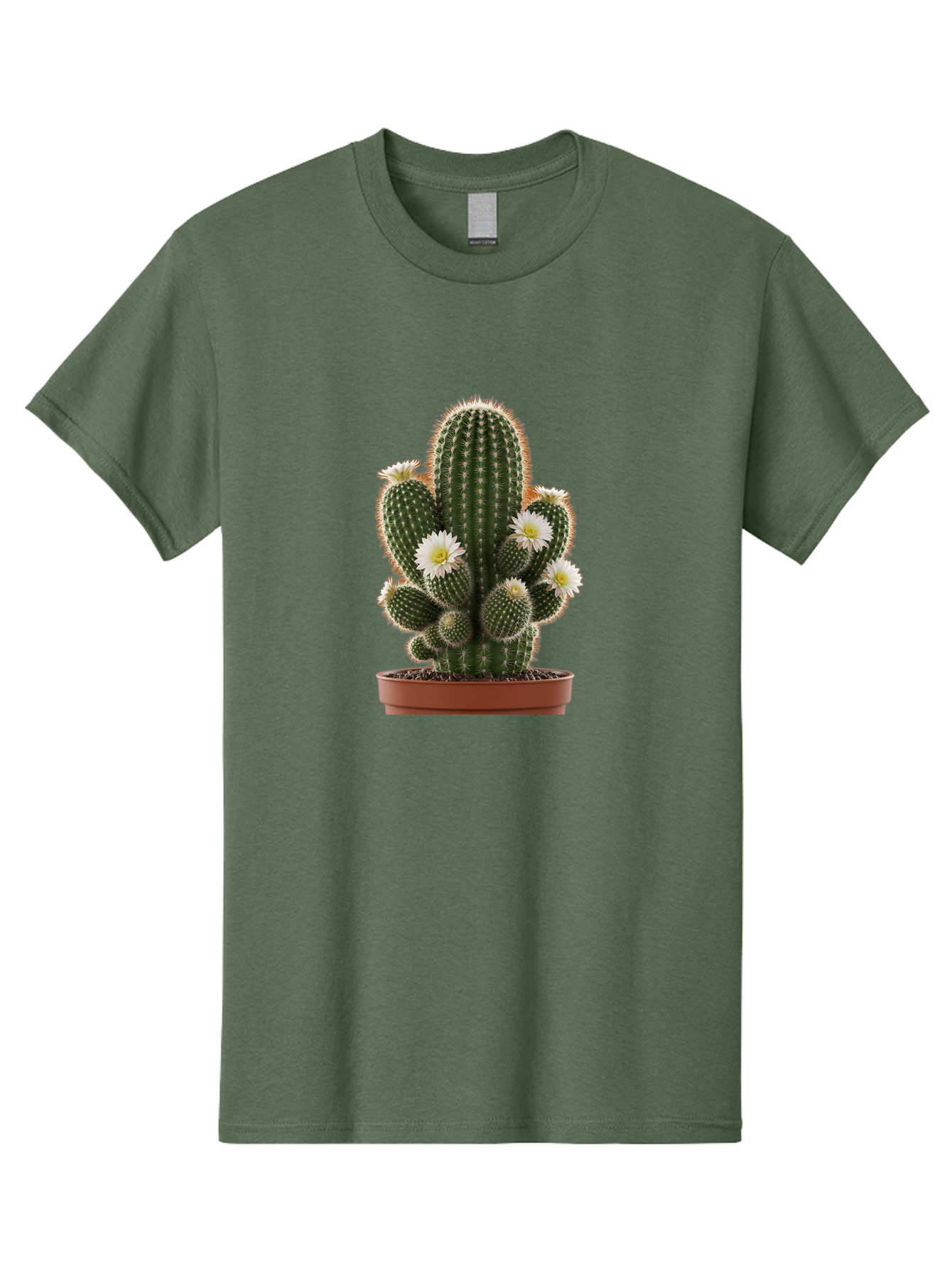 Cactus-With-White-Flowers Men'S Graphic Tee, 100% Cotton, Comfortable Casual Summer Wear, Machine Washable, Cactus Plant, White Flowers, Spiky Texture, Potted Cactus, Blooming Cactus, Desert Plants, Succulent Garden, Houseplants, Bac770
