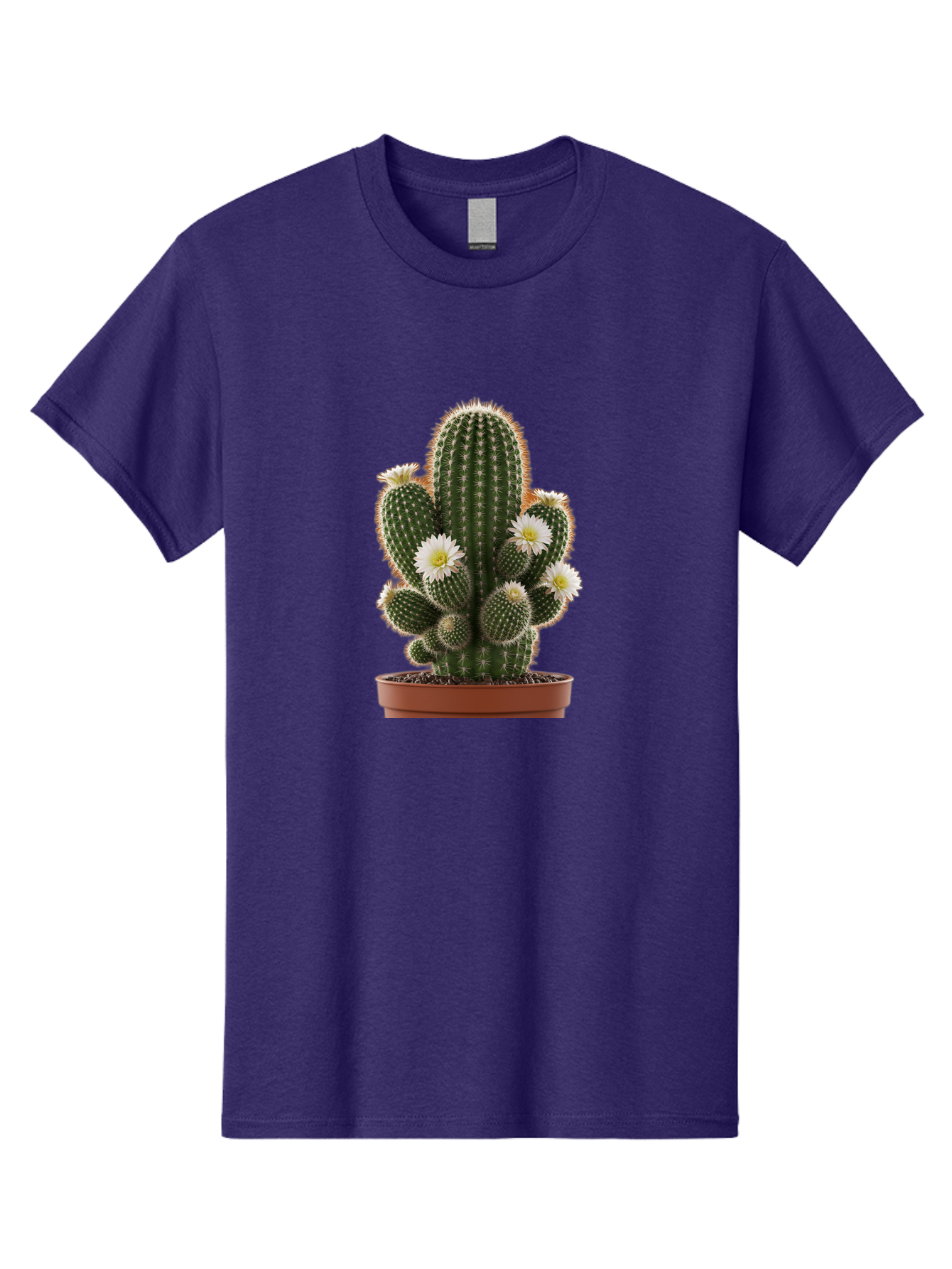 Cactus-With-White-Flowers Men'S Graphic Tee, 100% Cotton, Comfortable Casual Summer Wear, Machine Washable, Cactus Plant, White Flowers, Spiky Texture, Potted Cactus, Blooming Cactus, Desert Plants, Succulent Garden, Houseplants, Bac770