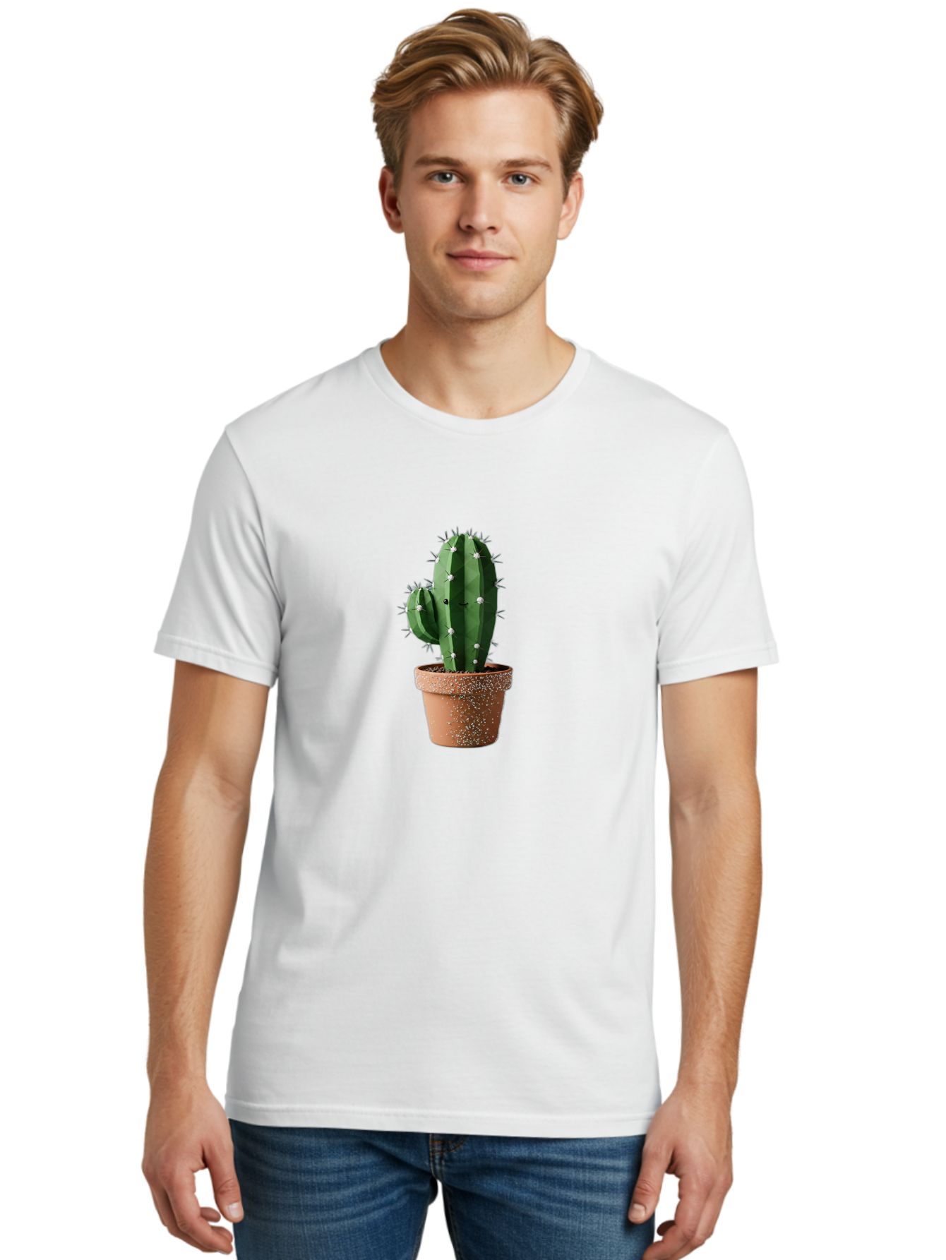Cactus Men'S Graphic Tee, 100% Cotton, Comfortable Casual Summer Wear, Machine Washable, Cactus Plant, Terracotta Pot, Prickly Pear Cactus, Desert Flora, Succulent Plants, Indoor Plants, Gardening, Pot With Speckles, Cactus With Sharp Spines Bac771