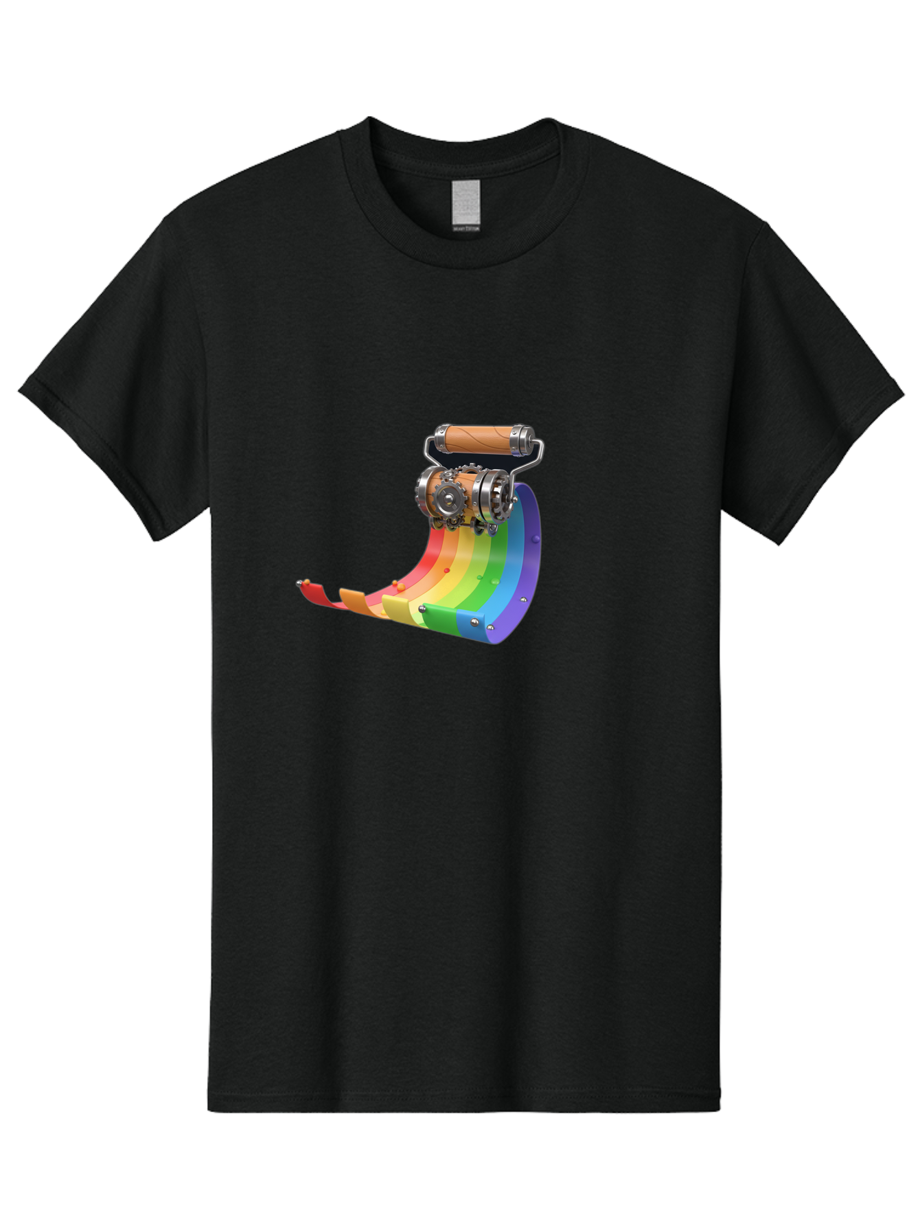 Camera-On-Strip Men'S Graphic Tee, 100% Cotton, Comfortable Casual Summer Wear, Machine Washable, Steampunk Machinery, Industrial Design, Rainbow-Colored Metal, 3D Rendering, Futuristic Technology, Retro-Futurism, Imaginative Concept, Bac772