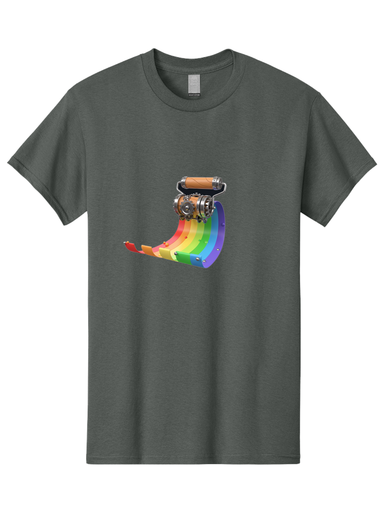 Camera-On-Strip Men'S Graphic Tee, 100% Cotton, Comfortable Casual Summer Wear, Machine Washable, Steampunk Machinery, Industrial Design, Rainbow-Colored Metal, 3D Rendering, Futuristic Technology, Retro-Futurism, Imaginative Concept, Bac772