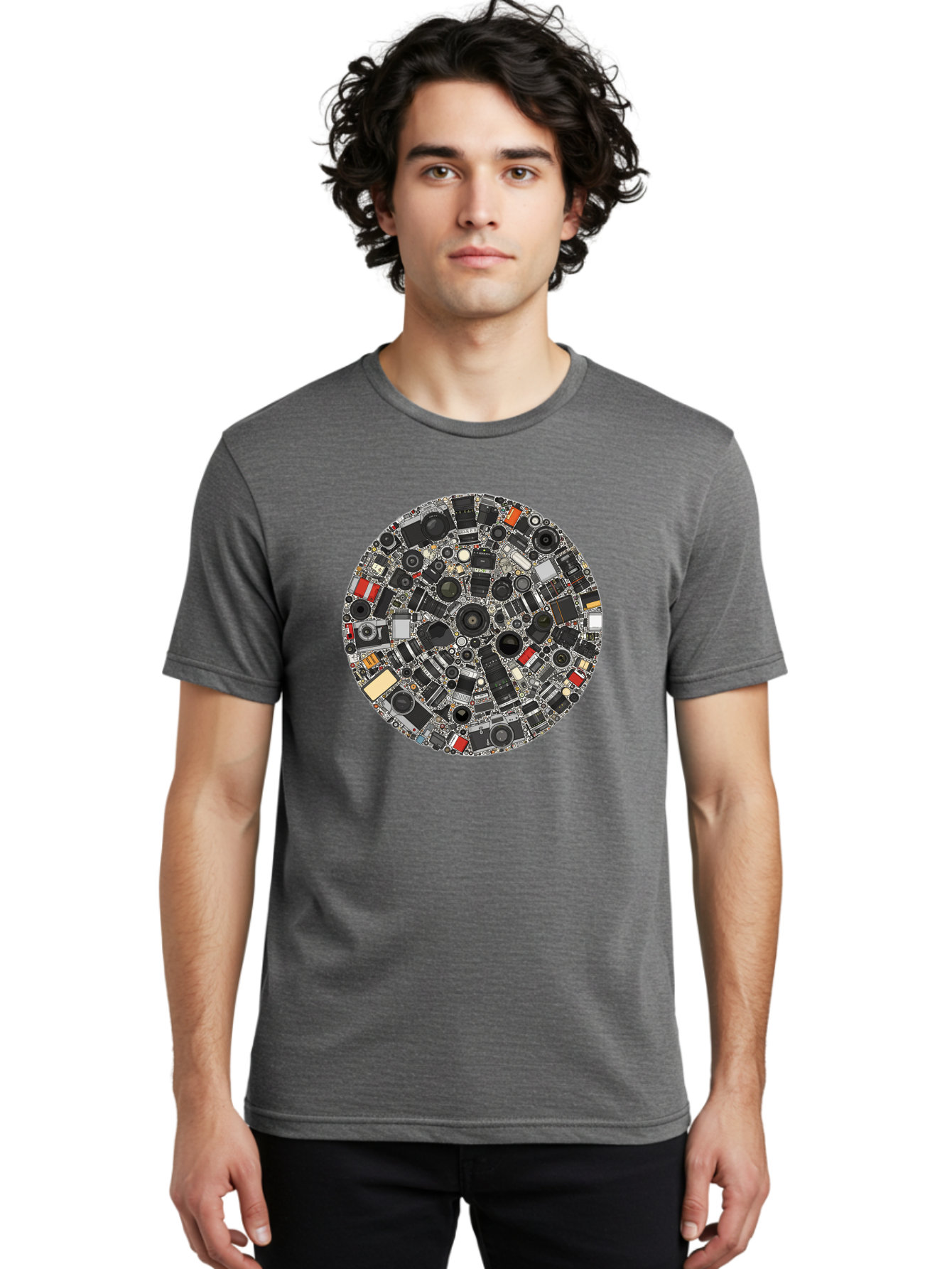 Camera-Parts-Mosaic Men'S Graphic Tee, 100% Cotton, Comfortable Casual Summer Wear, Machine Washable, Camera Parts, Lenses, Photography Equipment, Vintage Cameras, Camera Accessories, Photography Gear, Camera Lenses, Camera Collage, Bac773