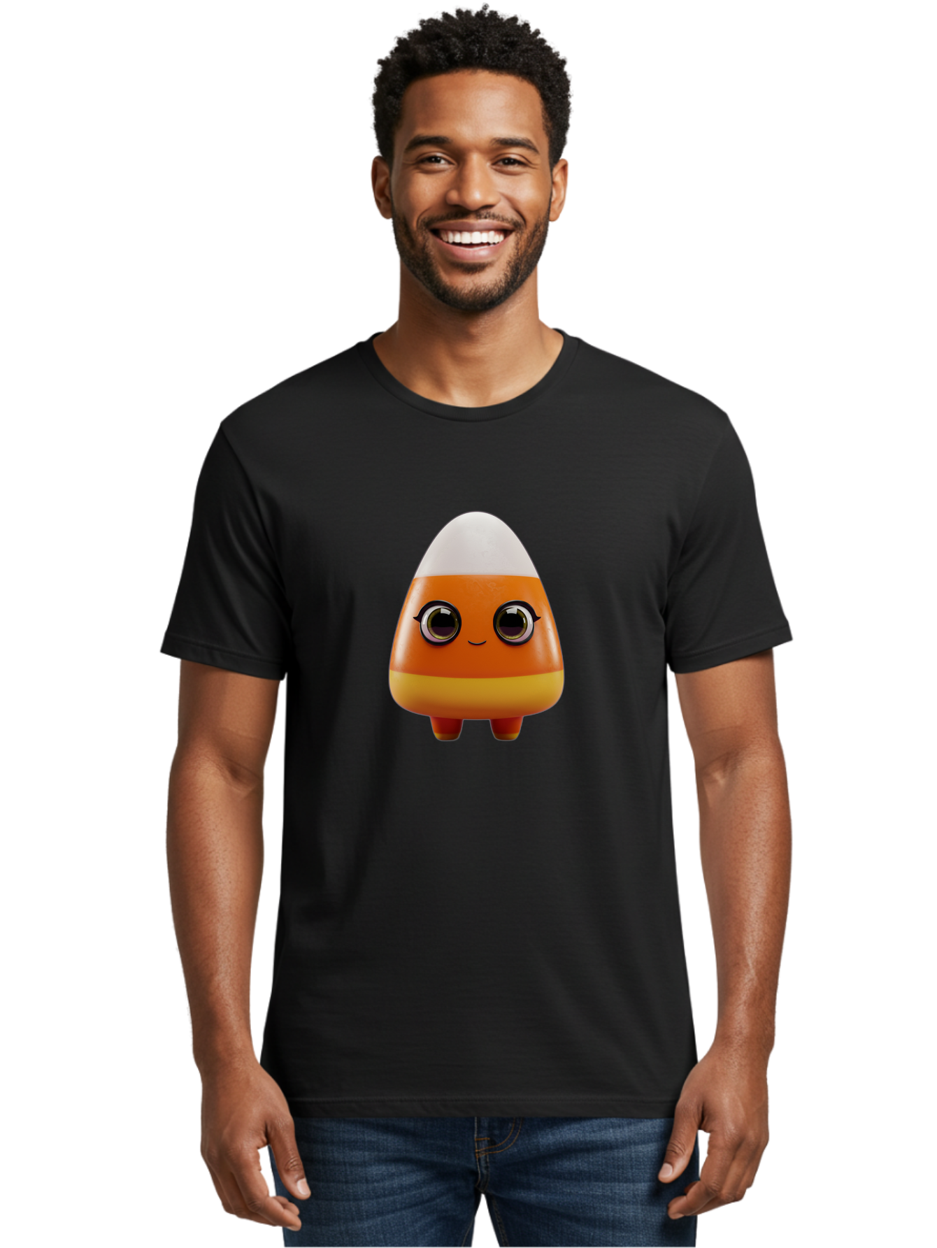 Candy-Corn-Character Men'S Graphic Tee, 100% Cotton, Comfortable Casual Summer Wear, Machine Washable, Candy Corn Character, Cartoon Candy, Halloween Treat, Sweet Character, Orange And Yellow Candy, Cute Candy Corn, Funny Character Design, Bac775