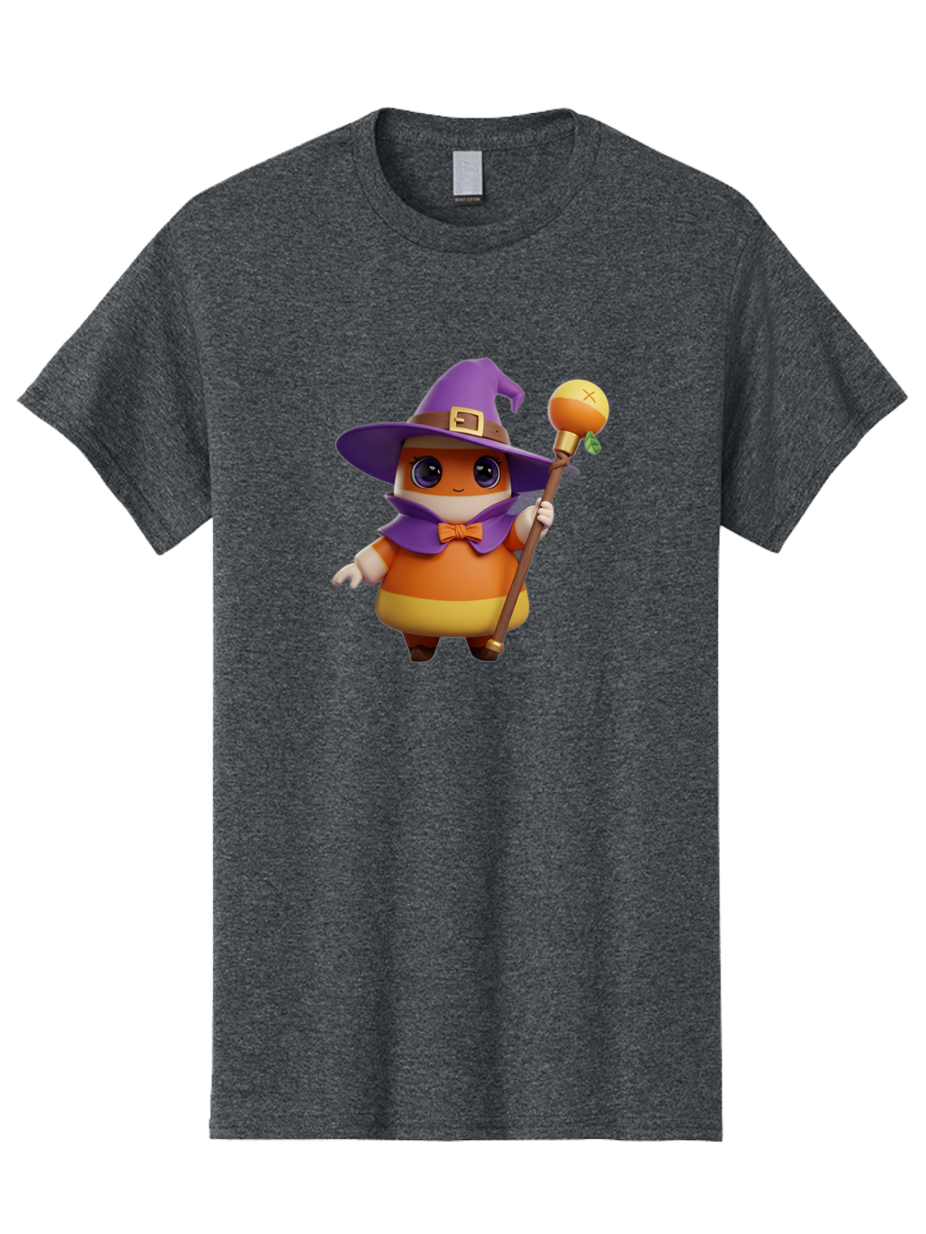 Candy-Witch Men'S Graphic Tee, 100% Cotton, Comfortable Casual Summer Wear, Machine Washable, Candy Character, Wizard Hat, Magical Staff, Orange Bow Tie, Purple Cape, Cartoon Style, Fantasy Creature, Sweet Treat, Magical Powers, Bac780