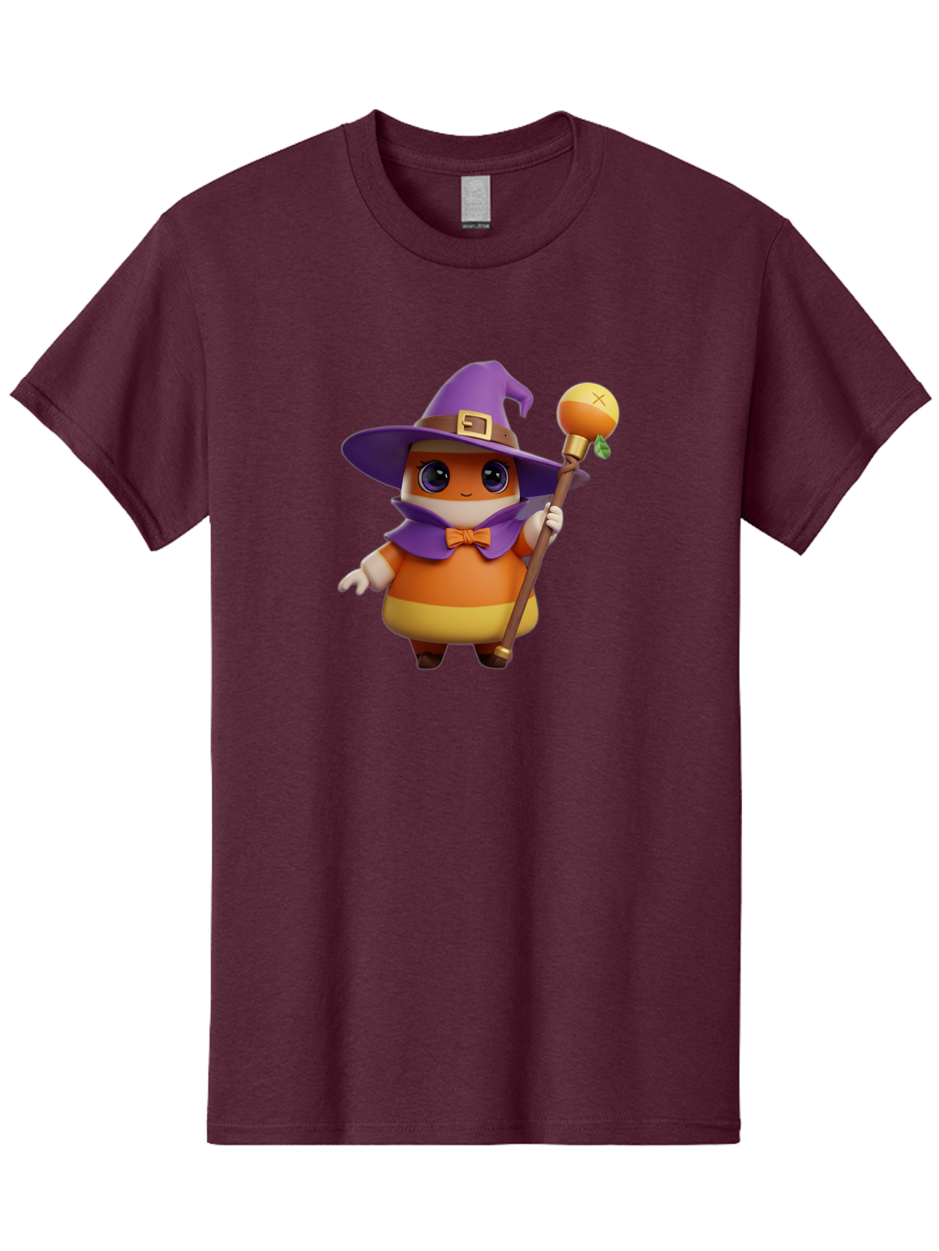 Candy-Witch Men'S Graphic Tee, 100% Cotton, Comfortable Casual Summer Wear, Machine Washable, Candy Character, Wizard Hat, Magical Staff, Orange Bow Tie, Purple Cape, Cartoon Style, Fantasy Creature, Sweet Treat, Magical Powers, Bac780