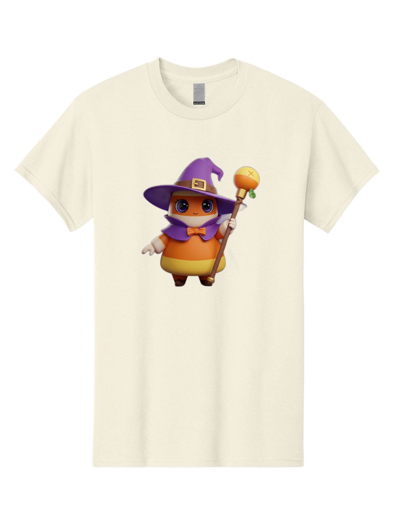 Candy-Witch Men'S Graphic Tee, 100% Cotton, Comfortable Casual Summer Wear, Machine Washable, Candy Character, Wizard Hat, Magical Staff, Orange Bow Tie, Purple Cape, Cartoon Style, Fantasy Creature, Sweet Treat, Magical Powers, Bac780