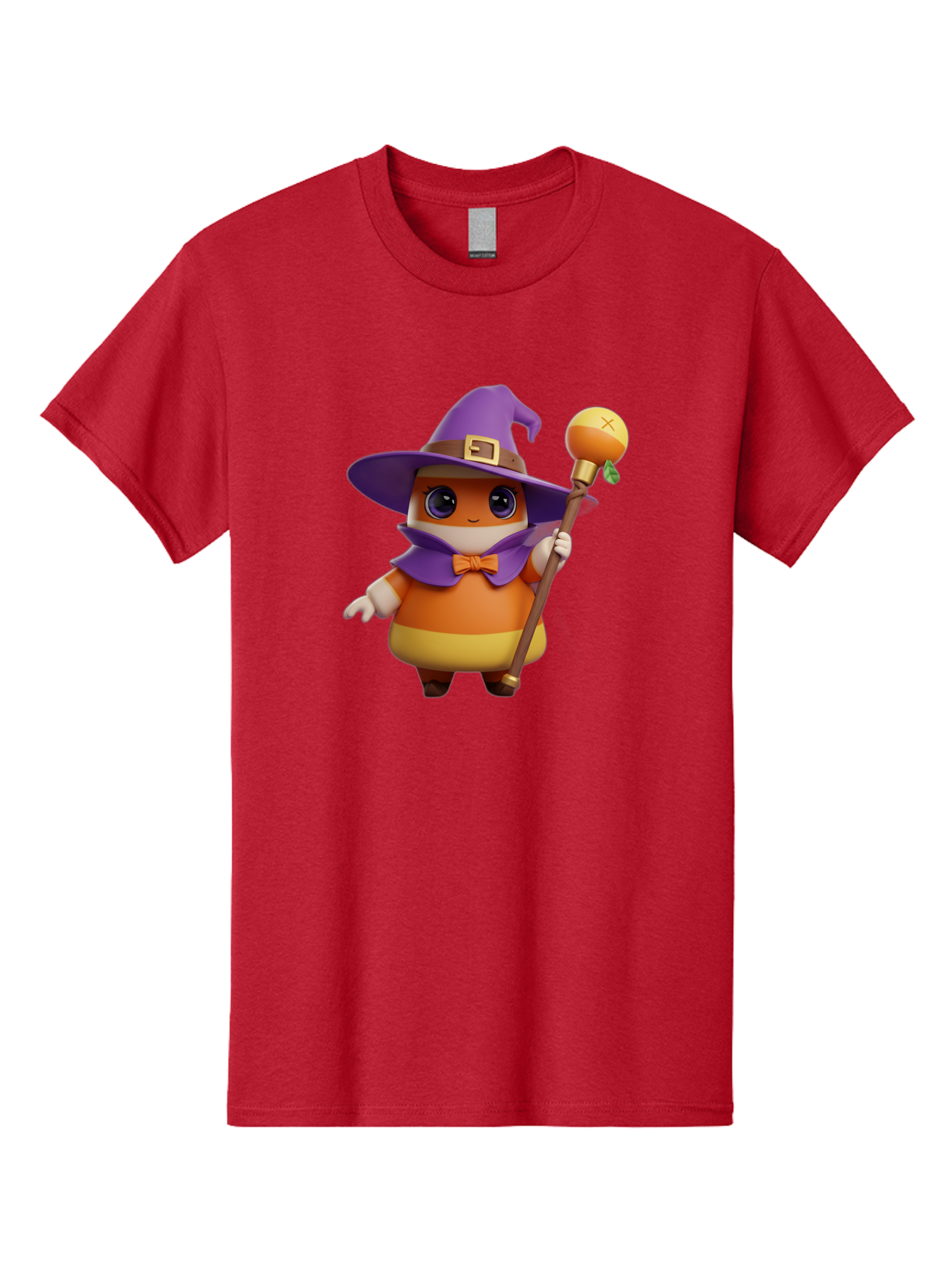 Candy-Witch Men'S Graphic Tee, 100% Cotton, Comfortable Casual Summer Wear, Machine Washable, Candy Character, Wizard Hat, Magical Staff, Orange Bow Tie, Purple Cape, Cartoon Style, Fantasy Creature, Sweet Treat, Magical Powers, Bac780